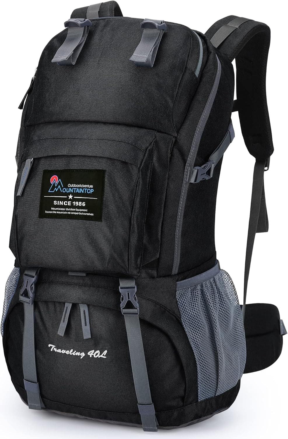 MOUNTAINTOP 40L Hiking Backpack for Women & Men Outdoor Travel Camping Day Pack with Rain Cover, 21.7 x 13 x 7.9 in, Black