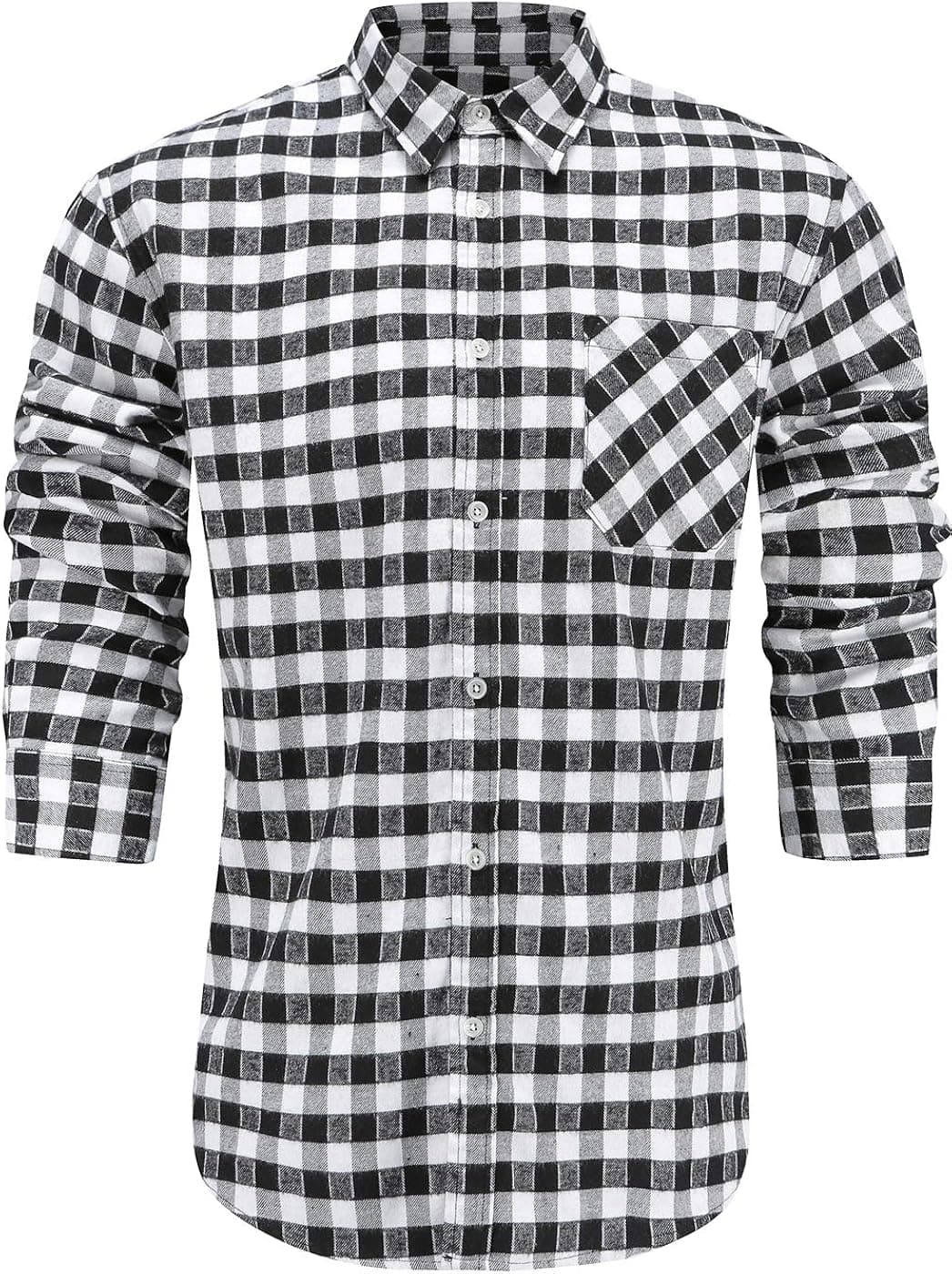 Emiqude Men's Flannel Cotton Slim Fit Long Sleeve Button Up Plaid Dress Shirt XL Black White