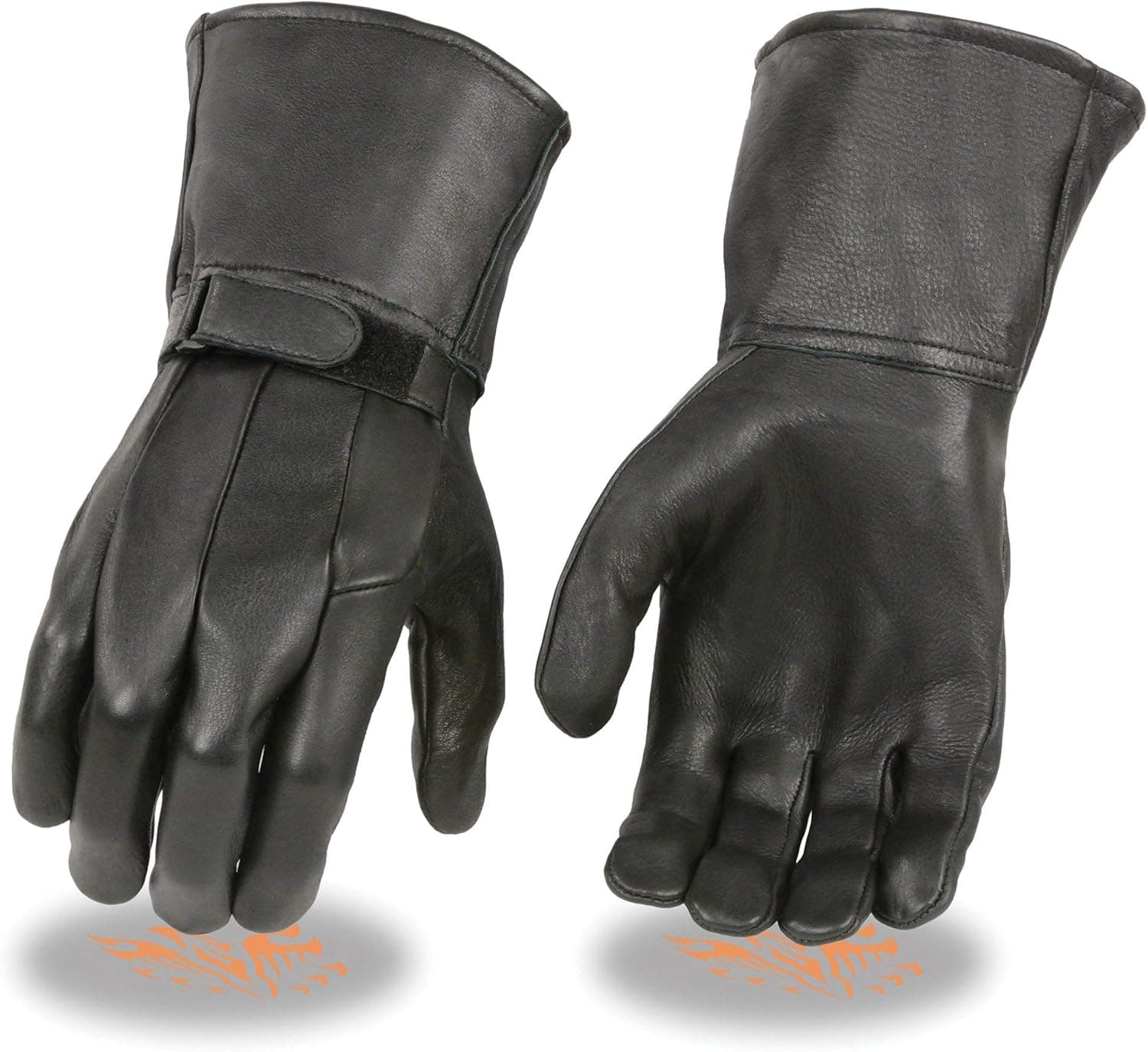 Milwaukee Leather MG7505 Men's Black Gauntlet Leather Gloves with Wrist Strap