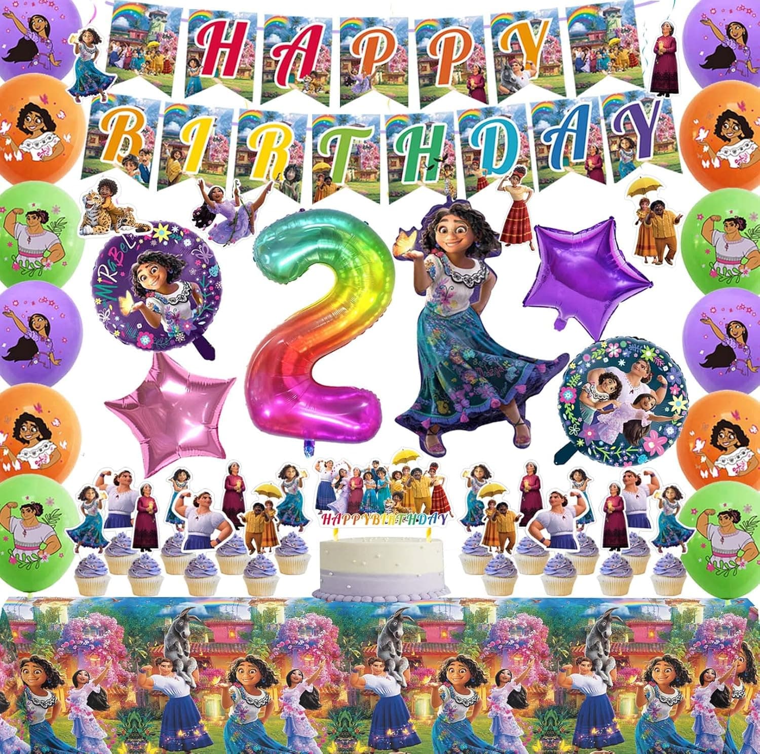 TOYOYO Encanto Birthday Party Supplies, Encanto Party Decorations For 2nd Birthday Include Birthday Banner, Cake Toppers, Tablecloth, Foil Balloons