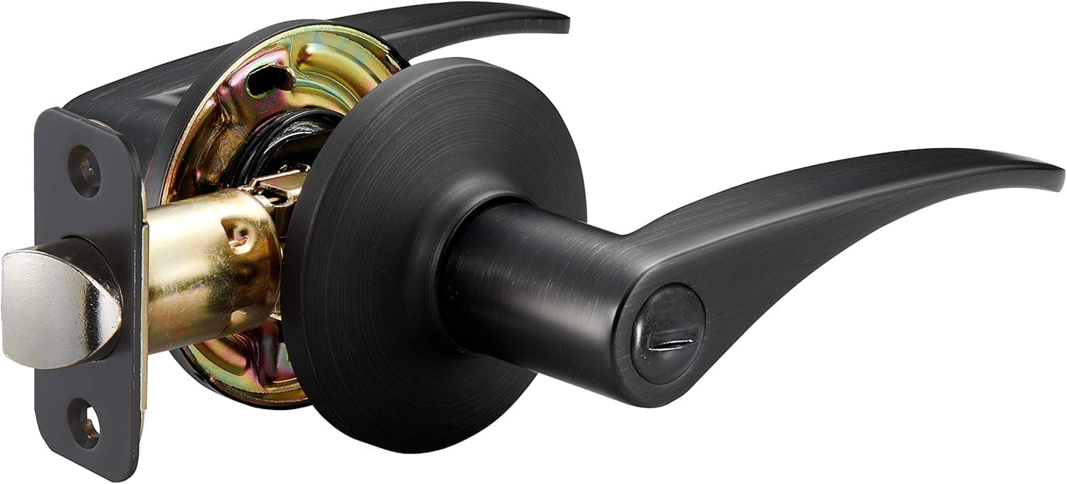 Amazon Basics Victory Door Lever With Lock, Privacy, Oil Rubbed Bronze