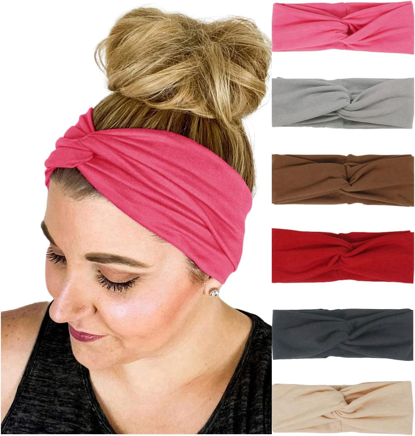 PLOVZ 6 Pack Women's Yoga Running Headbands Sports Workout Hair Bands (Turban-001)