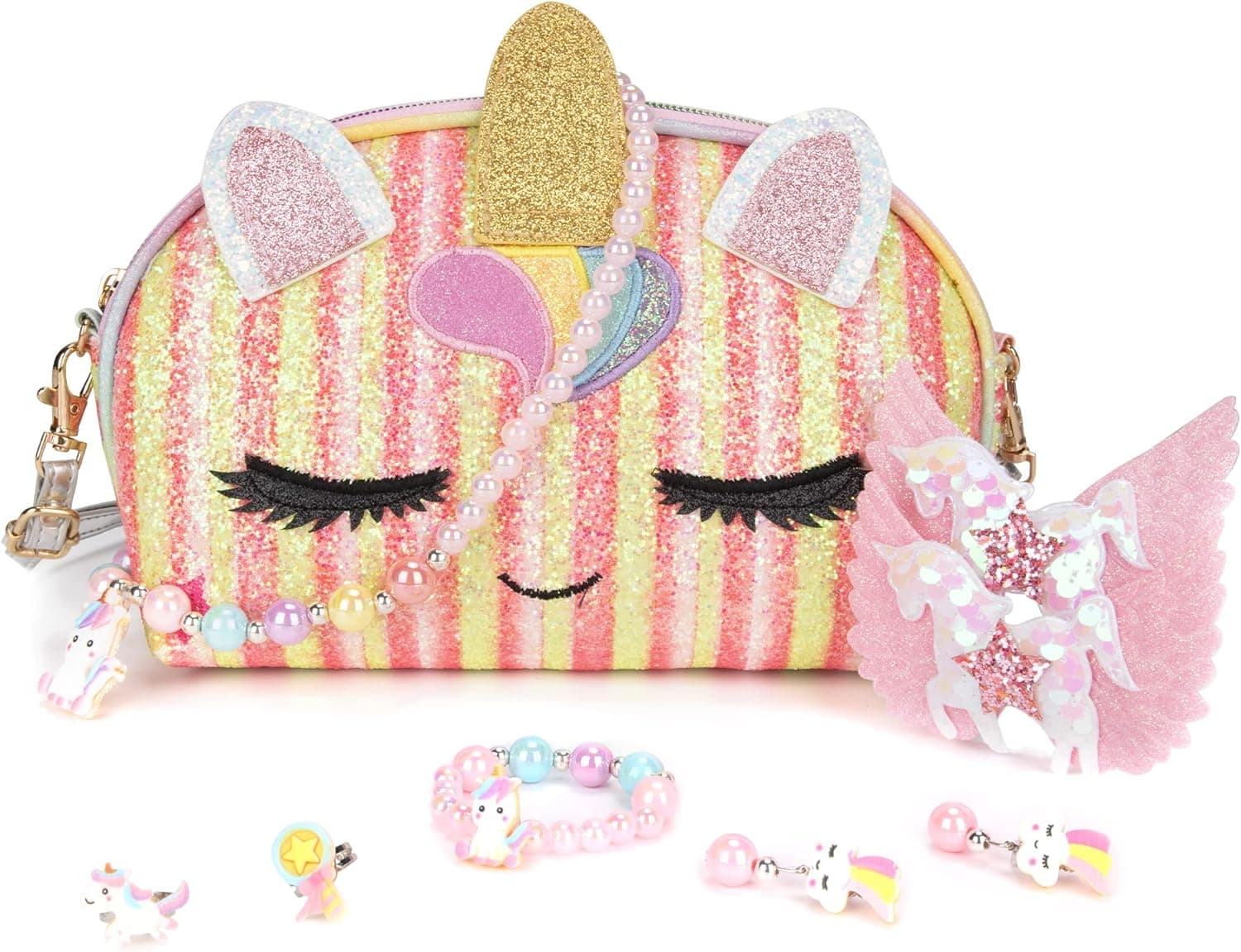 Unicorn Gifts for girls,Purse for Girls with Girls Jewelry Pretend Play,Crossbody Bags for Girls,Unicorn Makeup Bag