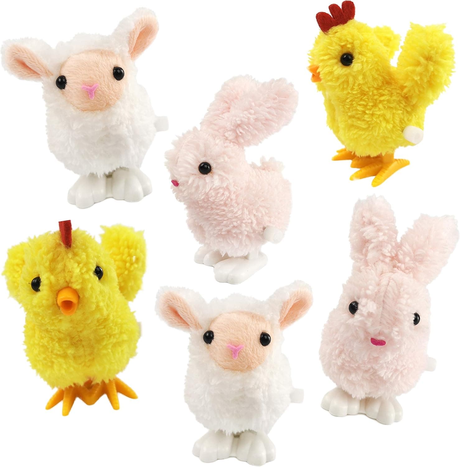 BSTAOFY 6pcs Wind up Animal Easter Toy Kit Hop Chick Bunny Jumping Plush Assorted Fuzzy Flipping Bounce Kids Stuffed Gift Set Egg Hunt Clockwork Prop Dancing Sheep Party Favor, 3’’