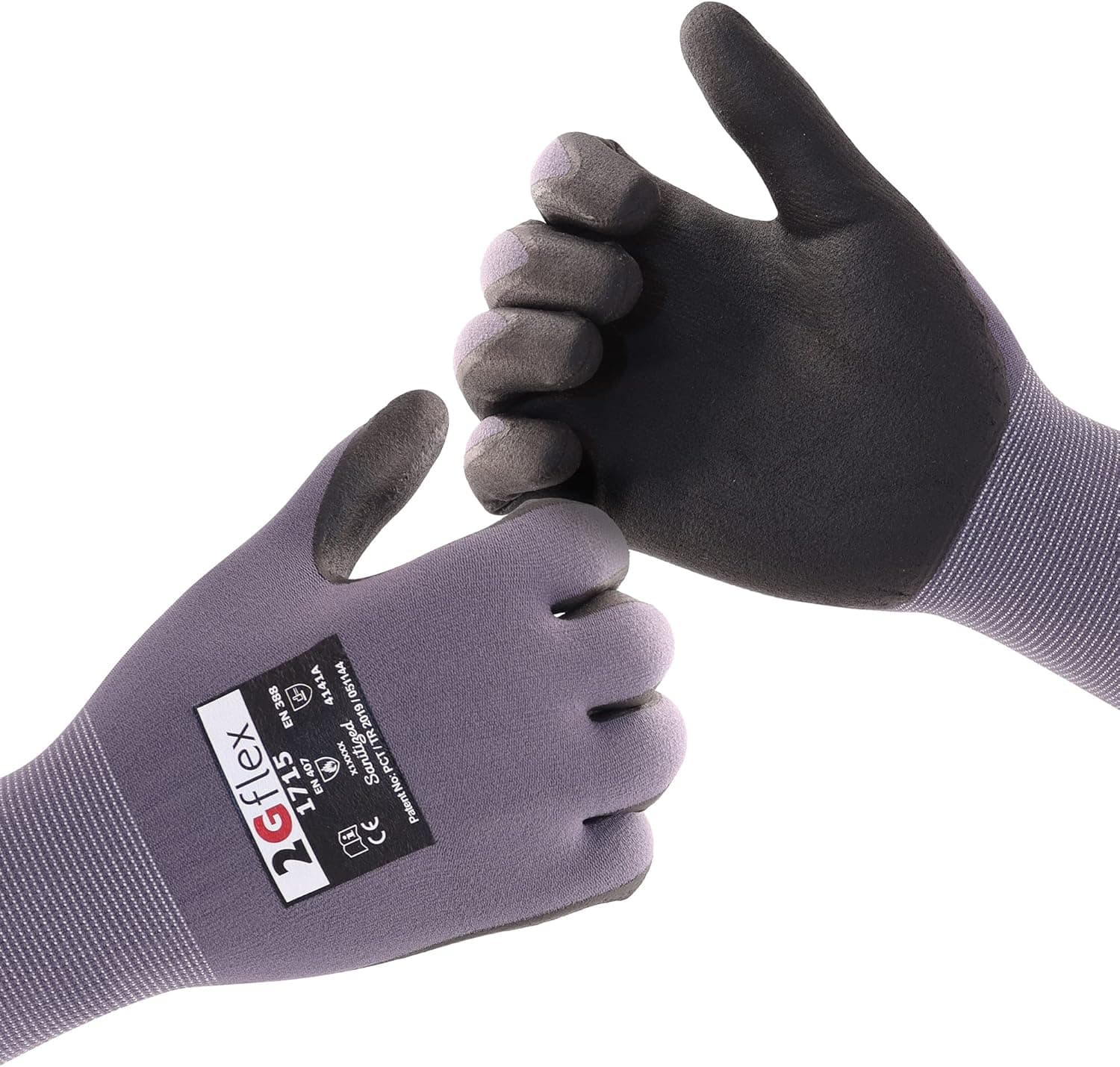 2Gflex Working Gloves for Men, Thin Nitrile Coated Construction Gloves for Men, Mechanic Electrician Max Grip Gloves (3 Pack)