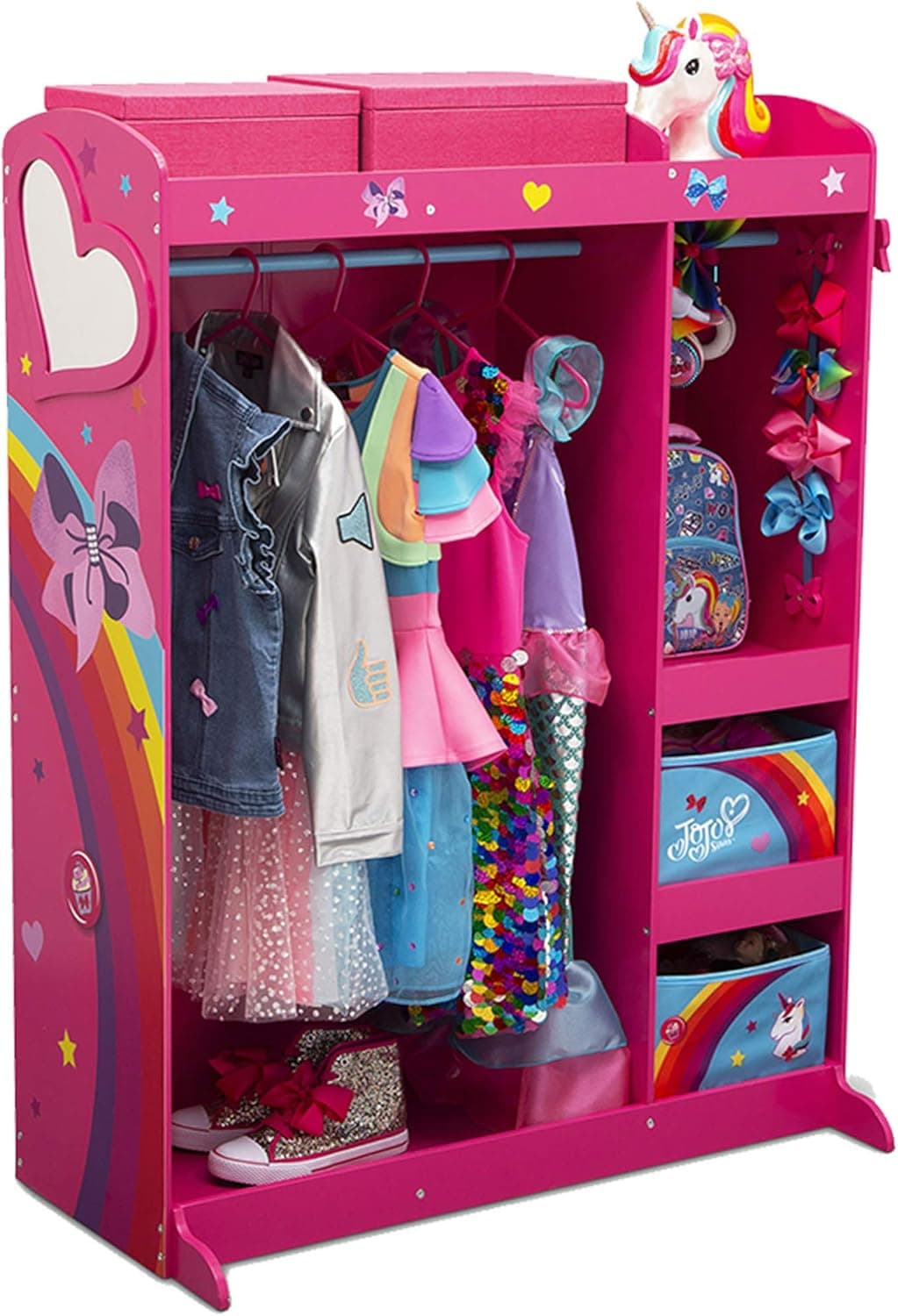 JoJo Siwa Dress and Play Boutique by Delta Children - Pretend Play Costume Storage Wardrobe for Kids with Mirror & Shelves