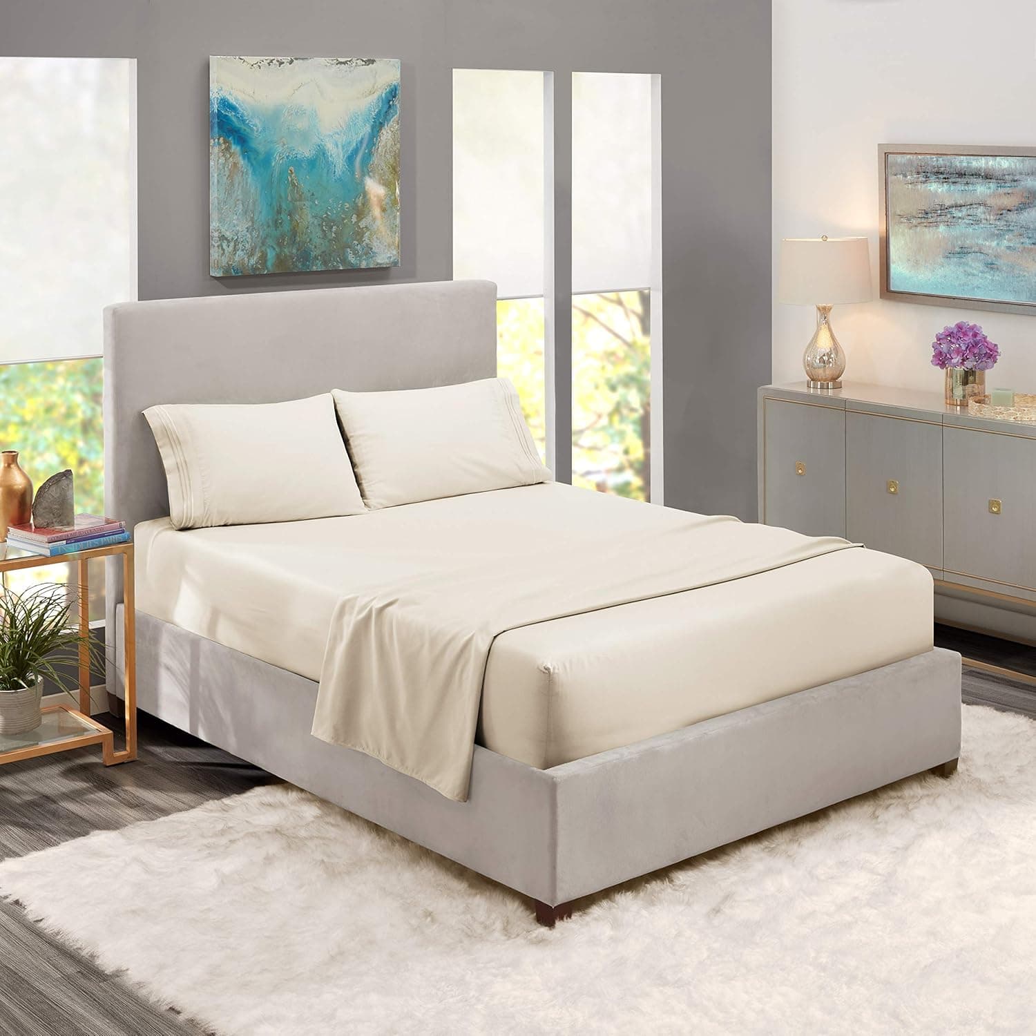 Nestl 4 Piece Sheet Set - 1800 Deep Pocket Bed Sheet Set - Hotel Luxury Double Brushed Microfiber Sheets - Deep Pocket Fitted Sheet, Flat Sheet, Pillow Cases, Olympic Queen - Off White