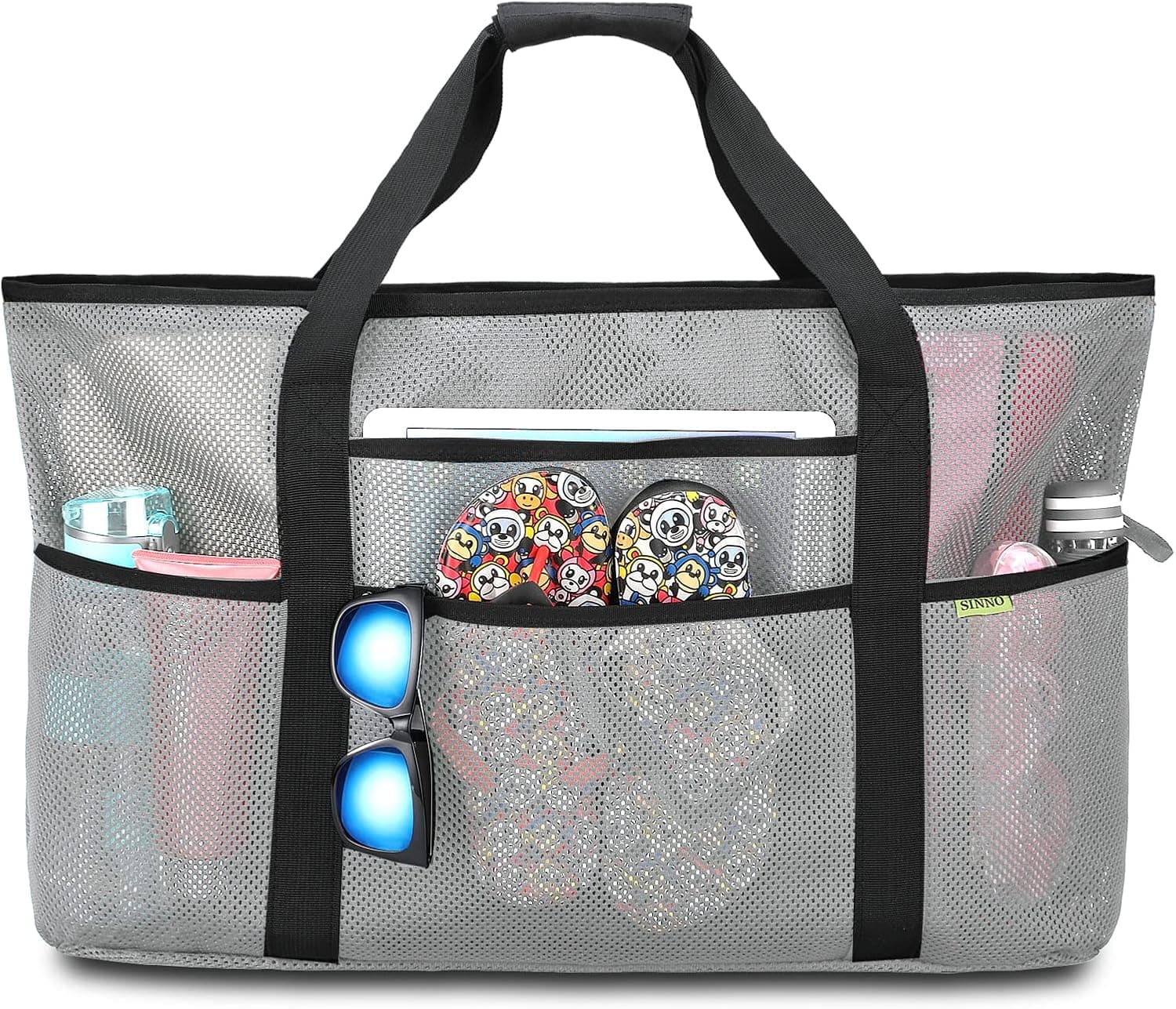 SINNO OVERSIZED BEACH BAG - Sandproof Durable Mesh Beach Tote, Swim Pool Bag for Family Day Trips and Gym with 10 Pockets