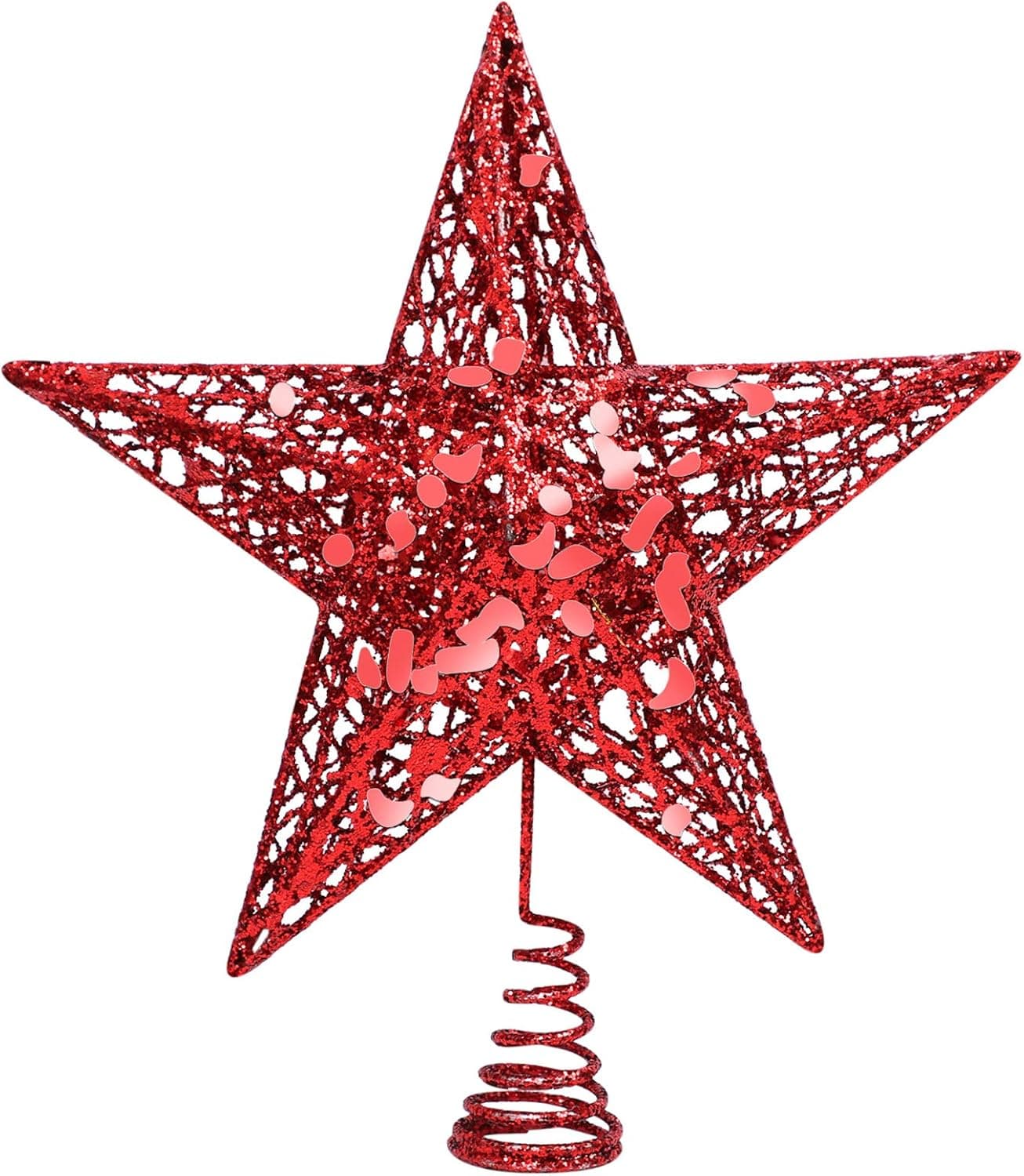 URATOT Glittered Christmas Tree Topper Metal Christmas Treetop Hallow Wire Star Topper for Christmas Home Decoration (10 inches, Red)