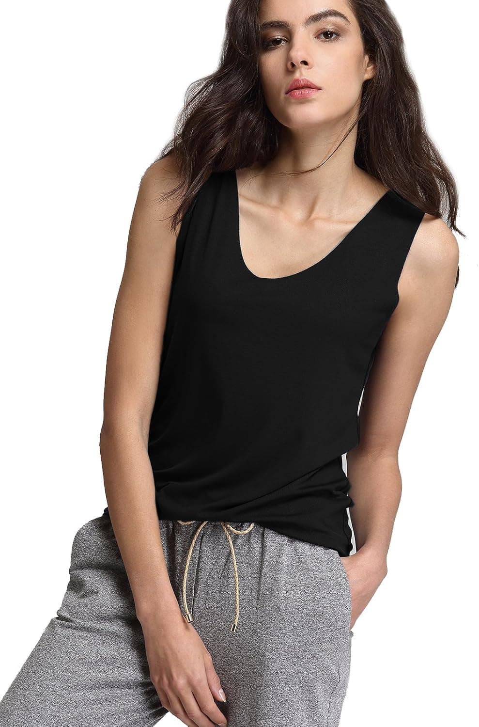 Escalier Women's Tank Top Stretch Basic Solid V Neck Sleeveless Shirts