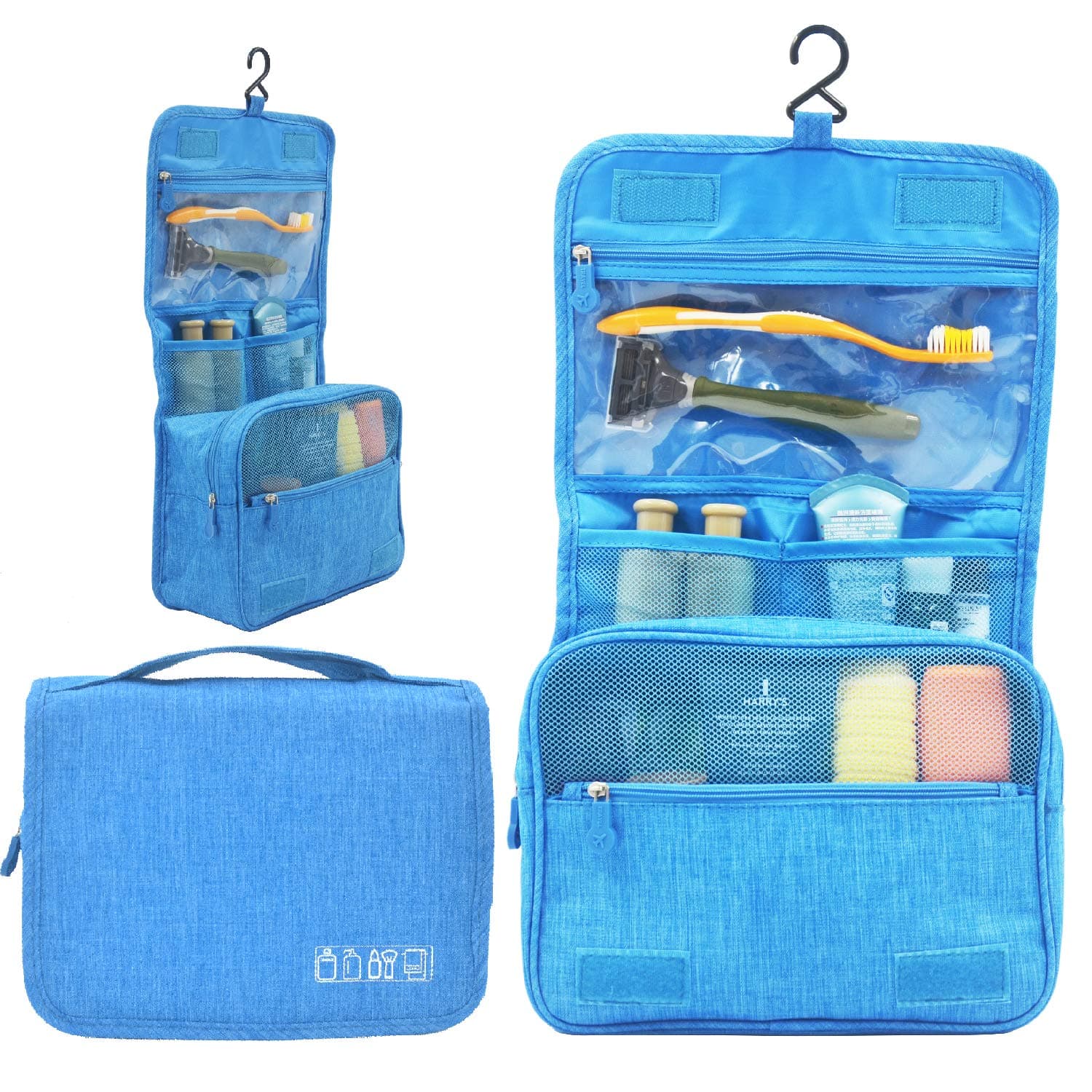 Hanging Toiletry Bag - Lightweight Toiletries Organizer – Compact & Portable Travel Bags With Hook For Cosmetics, Makeup & Personal Items - TSA Friendly – For Men, Women & Kids (Blue)