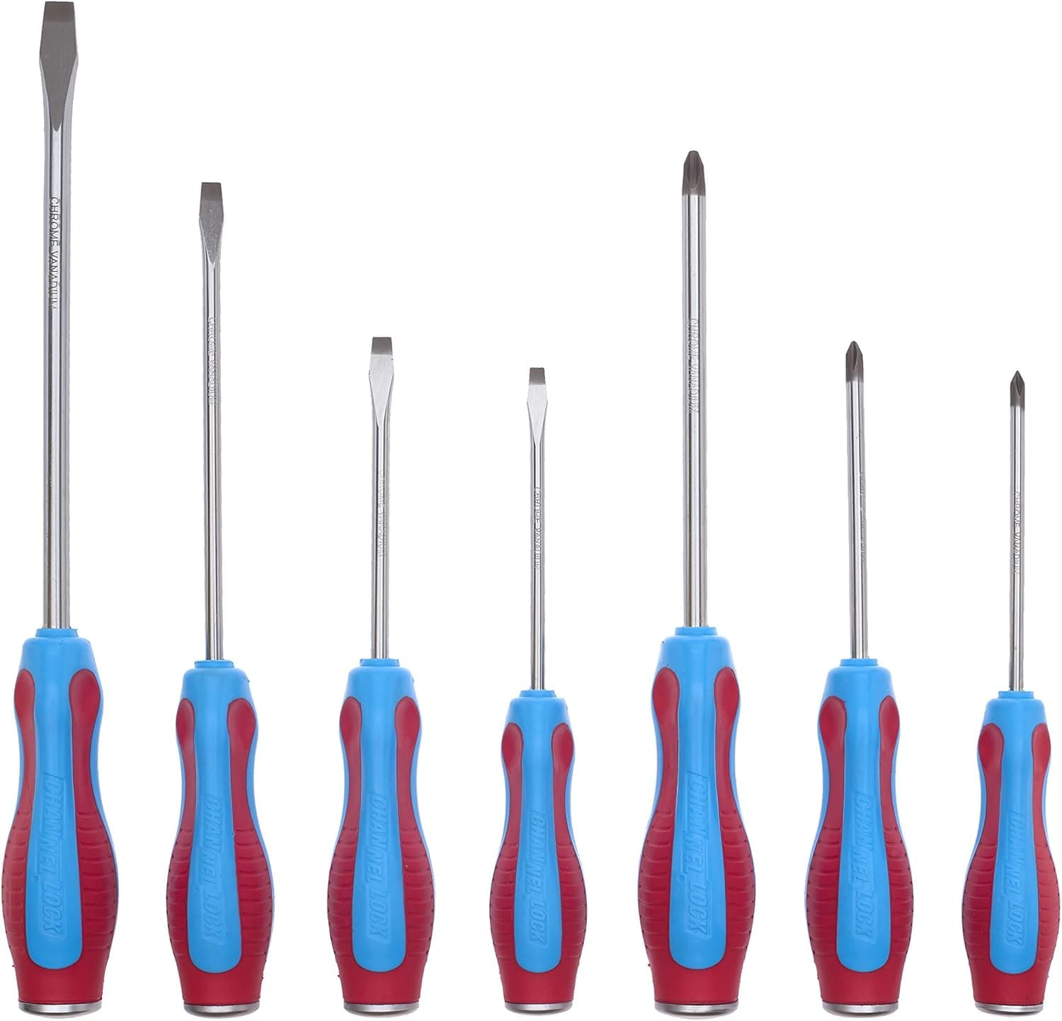 Channellock SD-7CB Magnetic Screwdriver Set (7 Piece) | Phillips and Slotted Screwdrivers with Go-Thru Steel Blades | High Torque, 3-sided CODE BLUE grips | Feature Laser Etched Steel Caps for Easy Identification