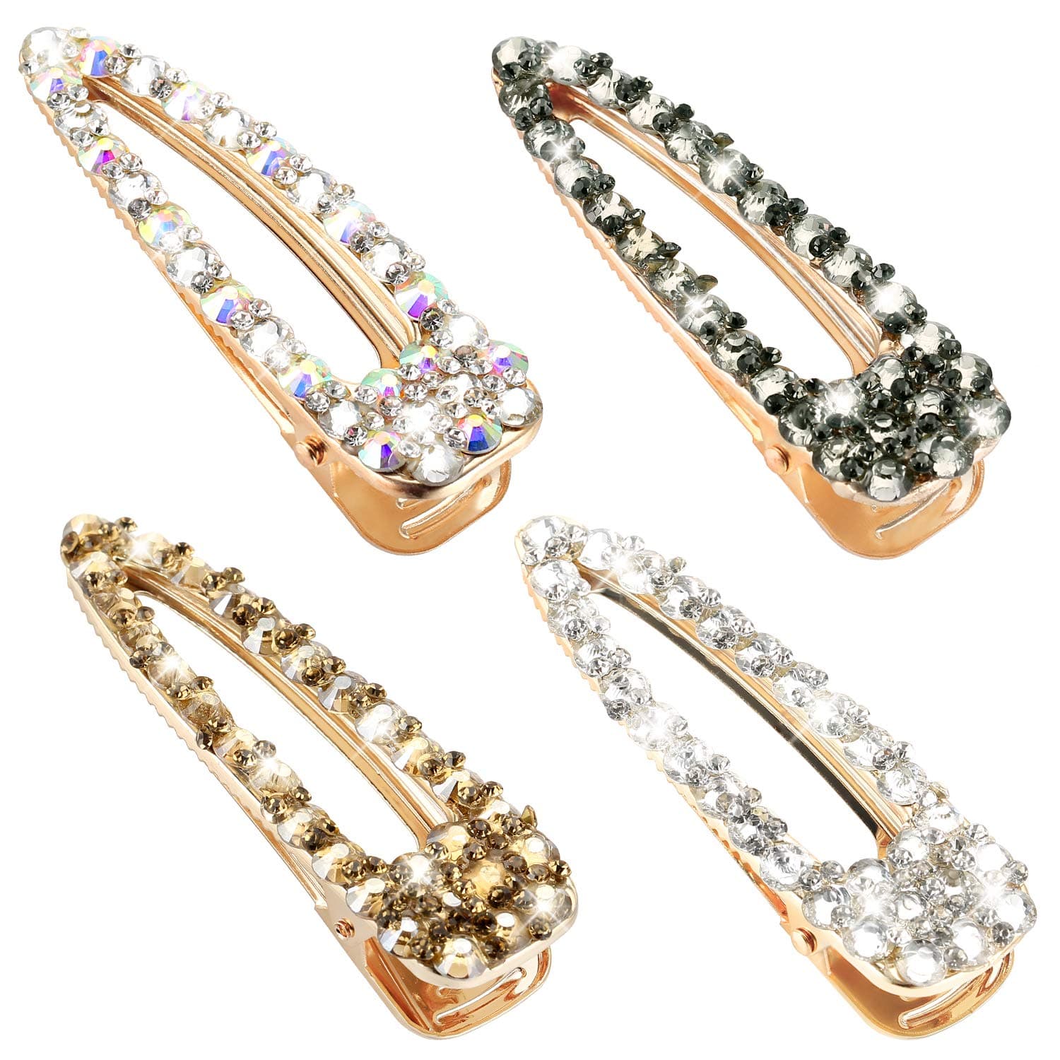 Rhinestone Hair Clips for Women Girls - Funtopia 4 Pcs Oversize Crystal Duck Bill Alligator Hair Clips Metal Barrettes, Boutique Hair Accessories for Wedding Party Hairstyling