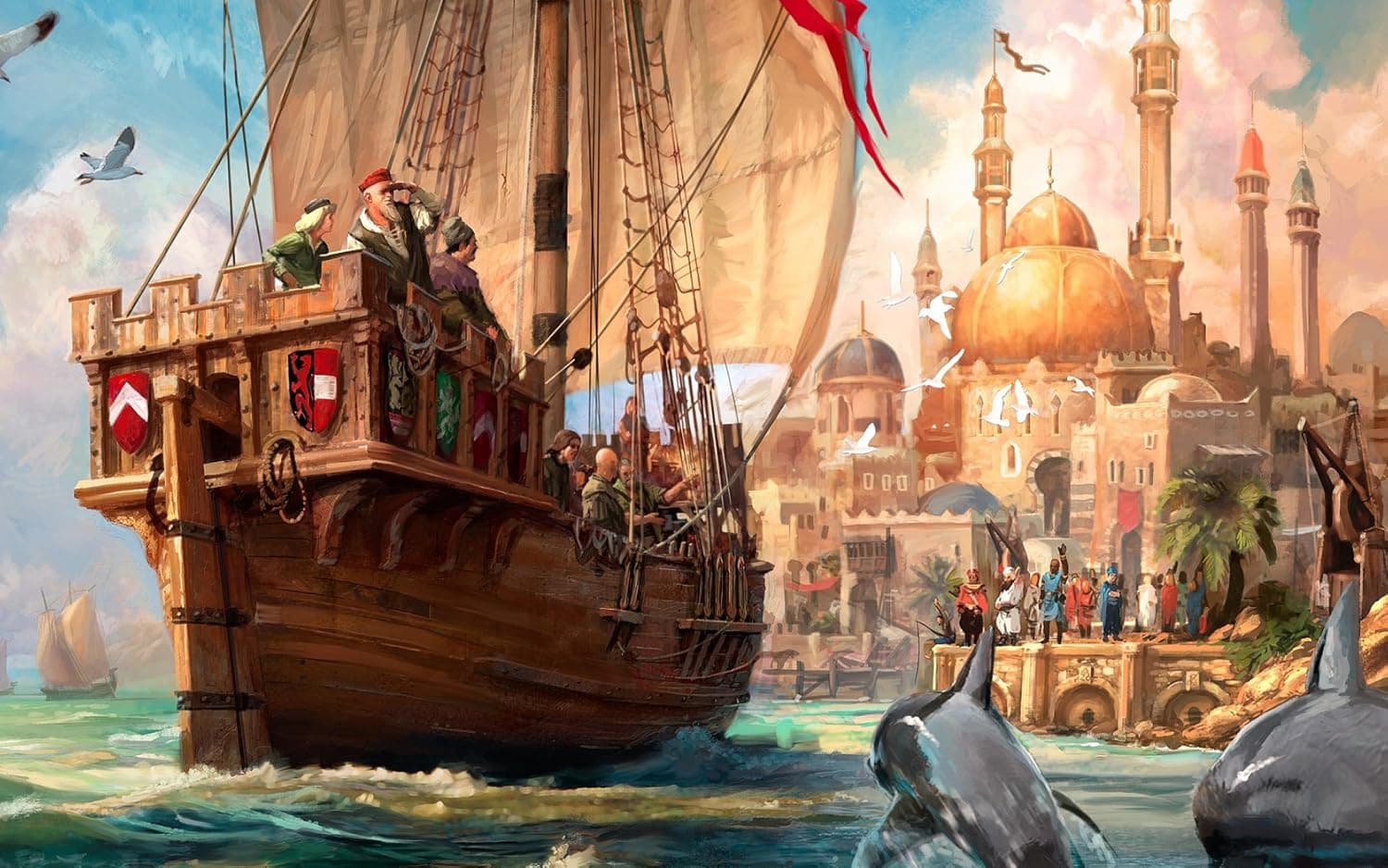 FKG Adult Jigsaw Puzzle Sail Ship Arrival Mosque Dolphins Paint 500-Pieces