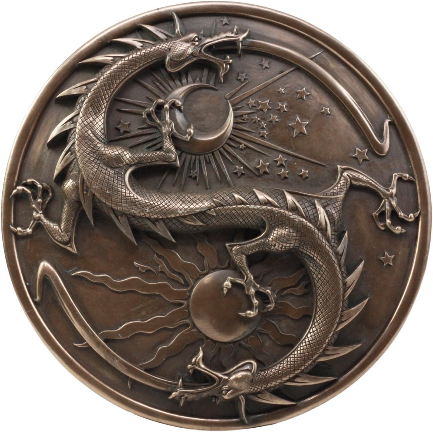 Ebros Double Dragon Alchemy in Robust Yin Yang Astrology Fusion Wall Plaque Sculpture Day And Night Dragon Round Medallion Wall Decor