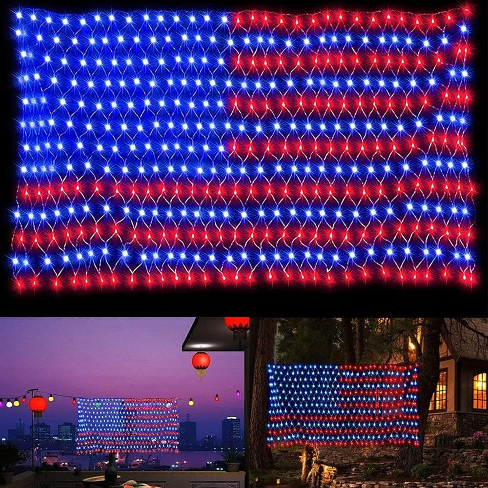 MINIAO American Flag Light, 420 Red White and Blue LEDs Flag Net Light Waterproof US Flag Light for Independence Day July 4th, Yard, Garden Patio Yard Holiday Decoration