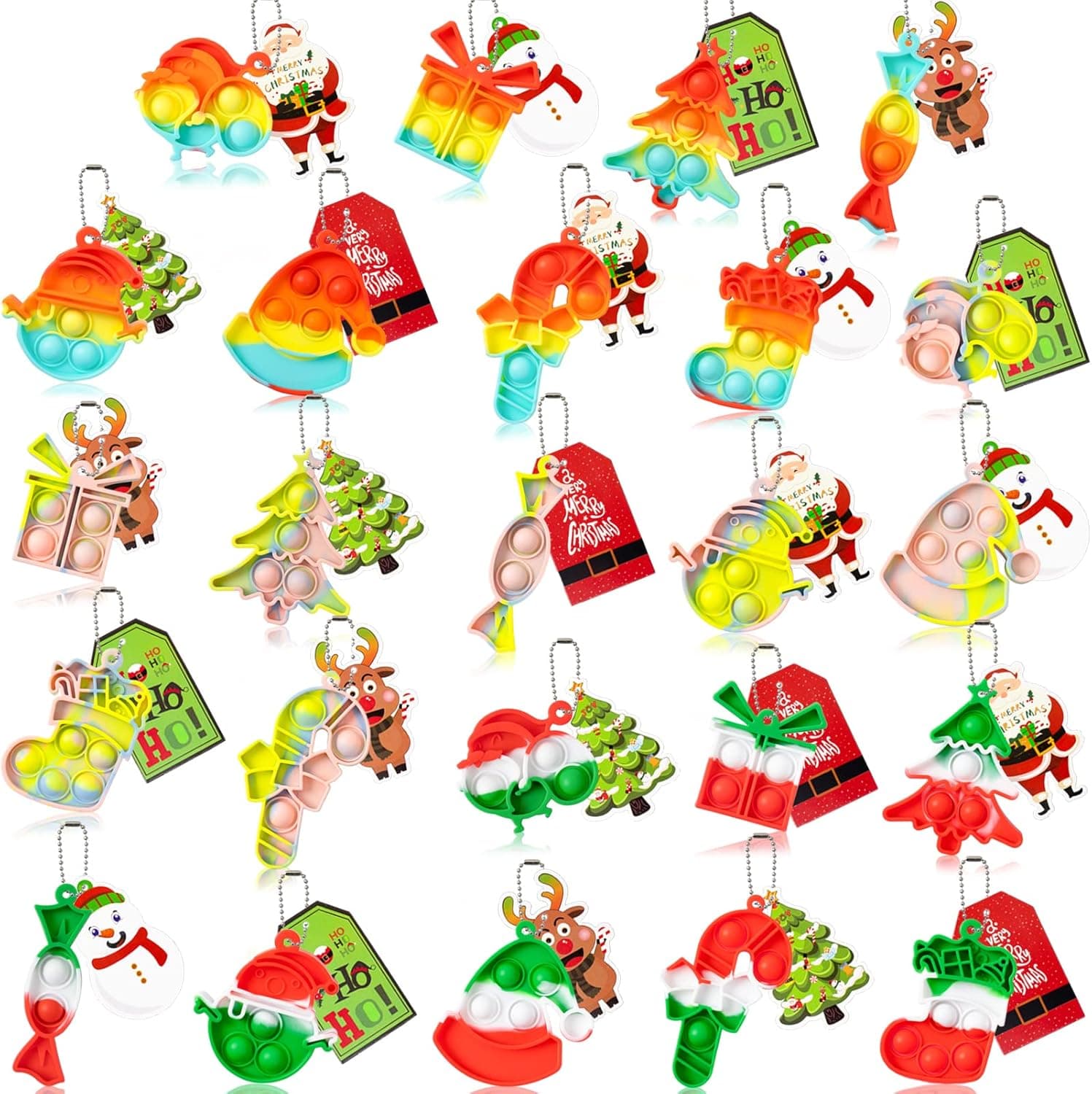 24Pcs Christmas Mini Pop Keychain Fidget Toys Pack for Kids- Relieve Stress Christmas Pop Bubble Sensory Toys with Tags for Kids Adults Christmas Pop Party Favors Goodie Bag Stuffers Class Gifts