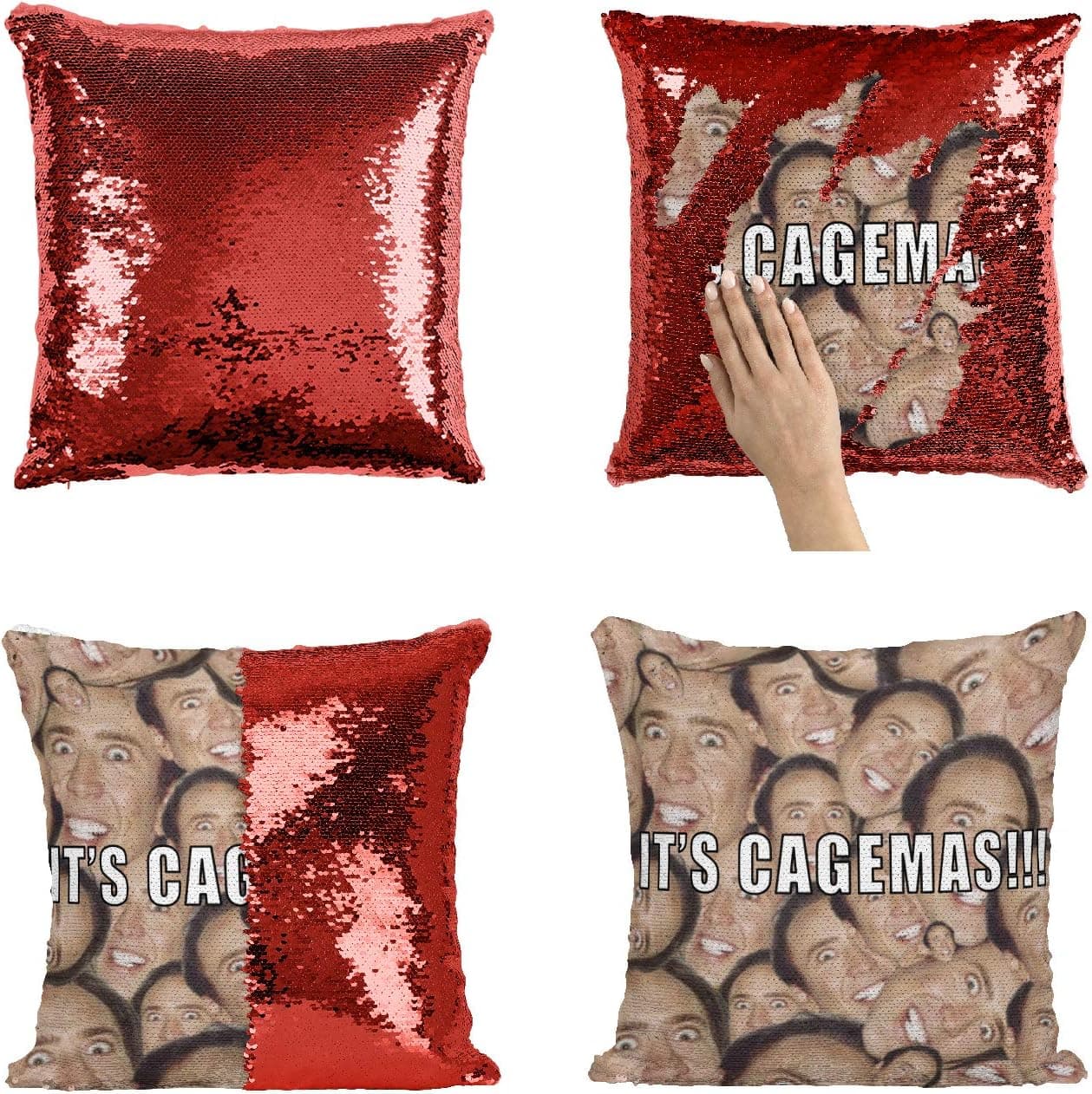 Christmas Nicolas Cage Heads Joke C05 Sequin Pillow, Merdmaid Magic Pillow, Sequins Pillowcase, Gift for Him Or Her, Funny Present Christmas Or Birthday, Reversible Scales Pillow