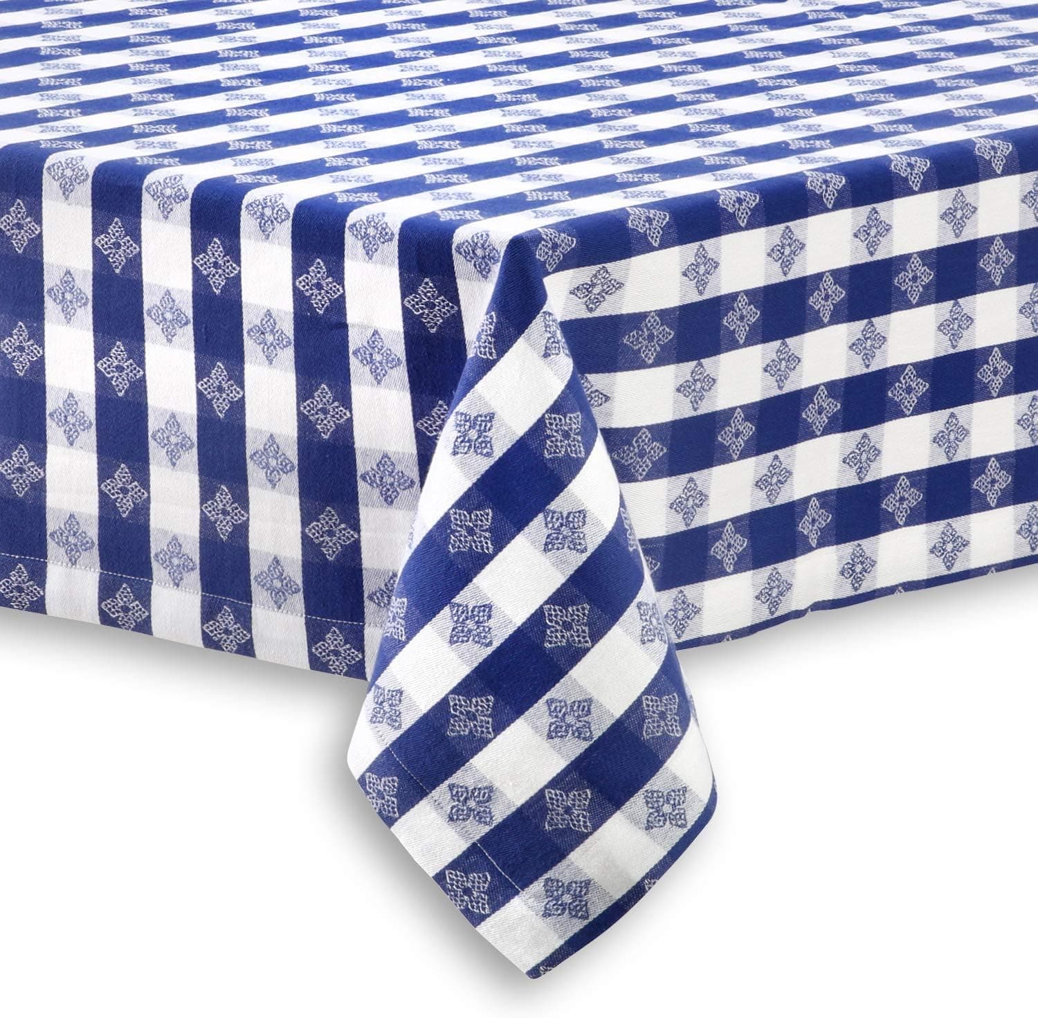 Cackleberry Home Blue and White Tavern Check Woven Cotton Jacquard Tablecloth, 52 x 70 Rectangular
