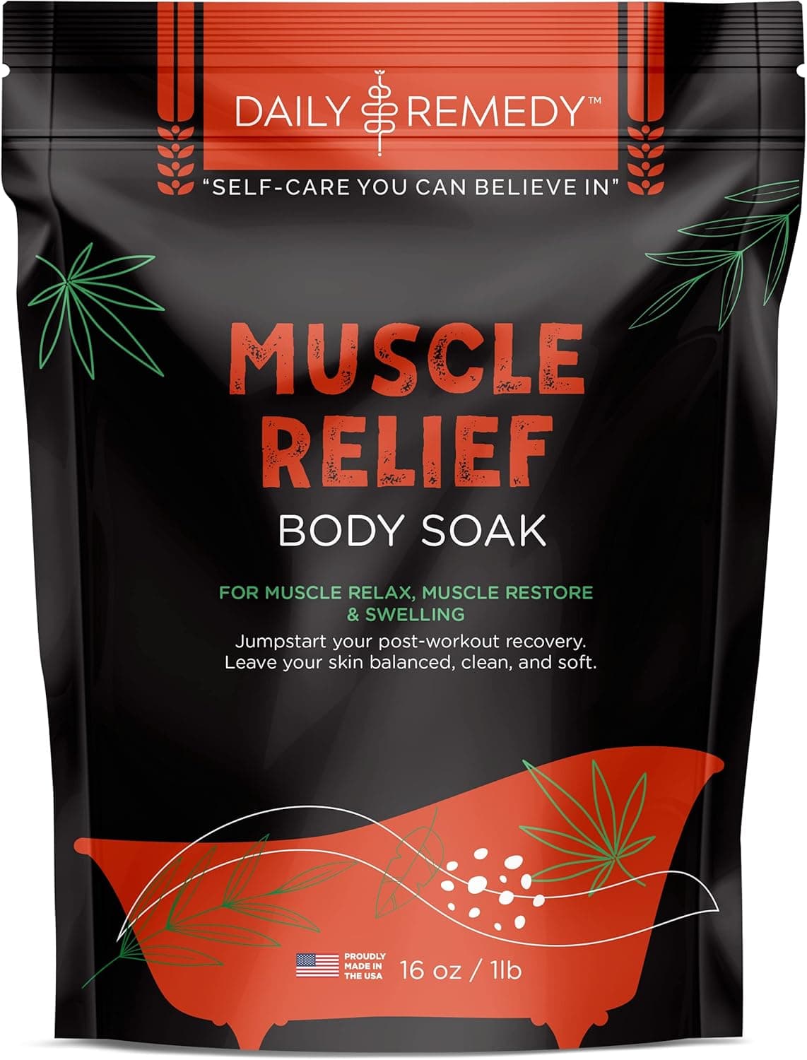 DAILY REMEDY Muscle Relief Body Soak with Epsom Salt - Made in USA - for Deep Soaking Body Aches, Muscle Pain, Joint Soreness and Tired Muscles.