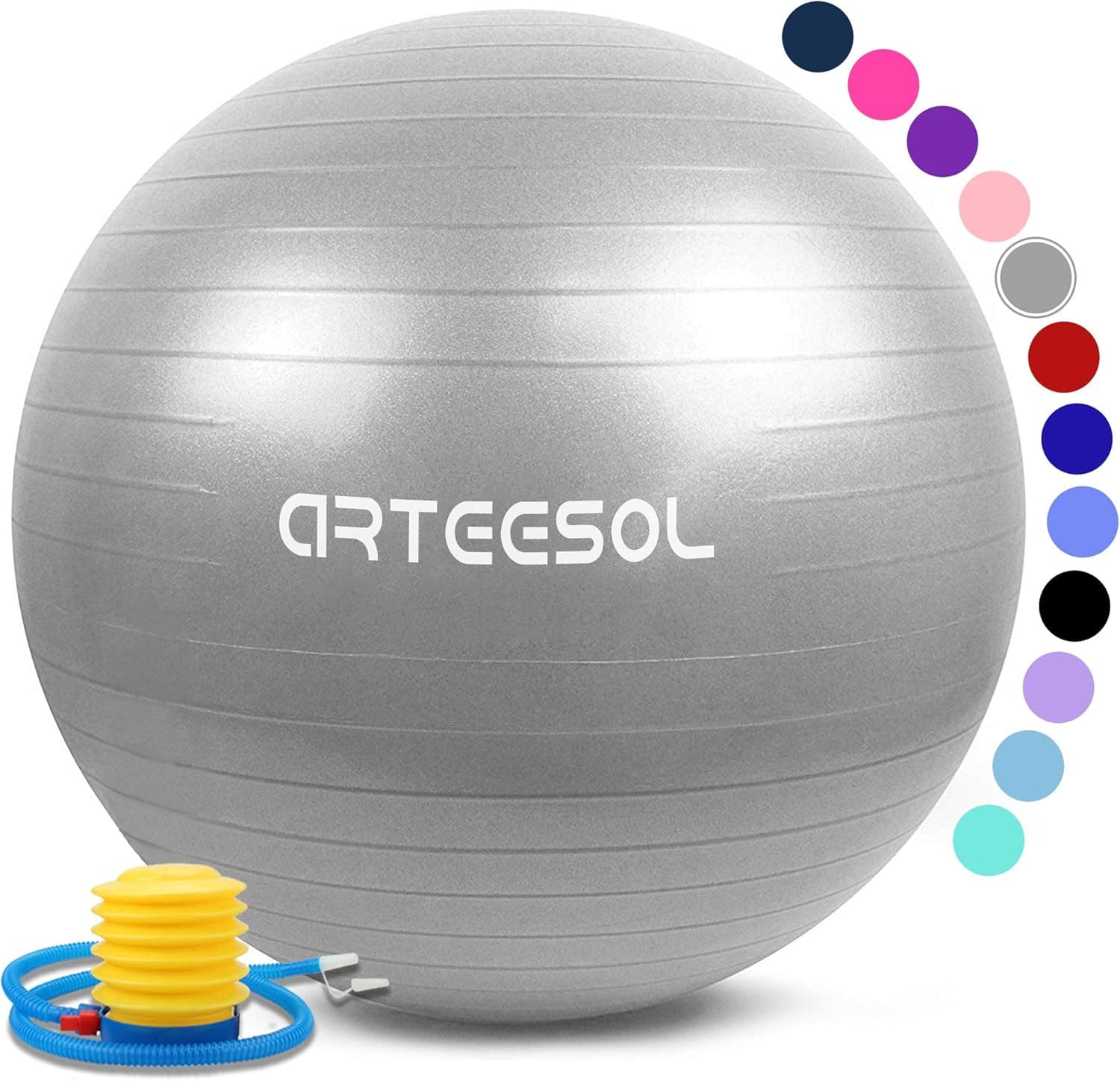 arteesol Exercise Ball Yoga Ball 45cm/55cm/65cm/75cm/85cm,Multiple Color Anti-Burst Birthing Ball Pregnancy Ball, Ball Chair Balance Ball for Fitness Workout Stability Pilates Office Home Gym