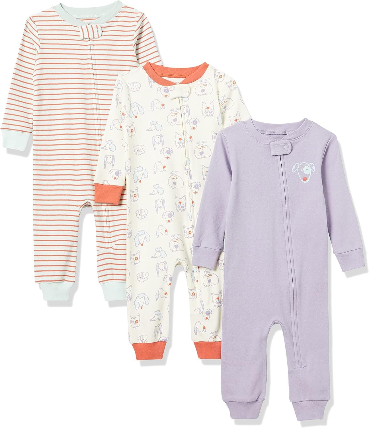 Amazon Essentials Toddlers and Baby Girls' Snug-Fit Cotton Footless Sleeper Pajamas, Multipacks