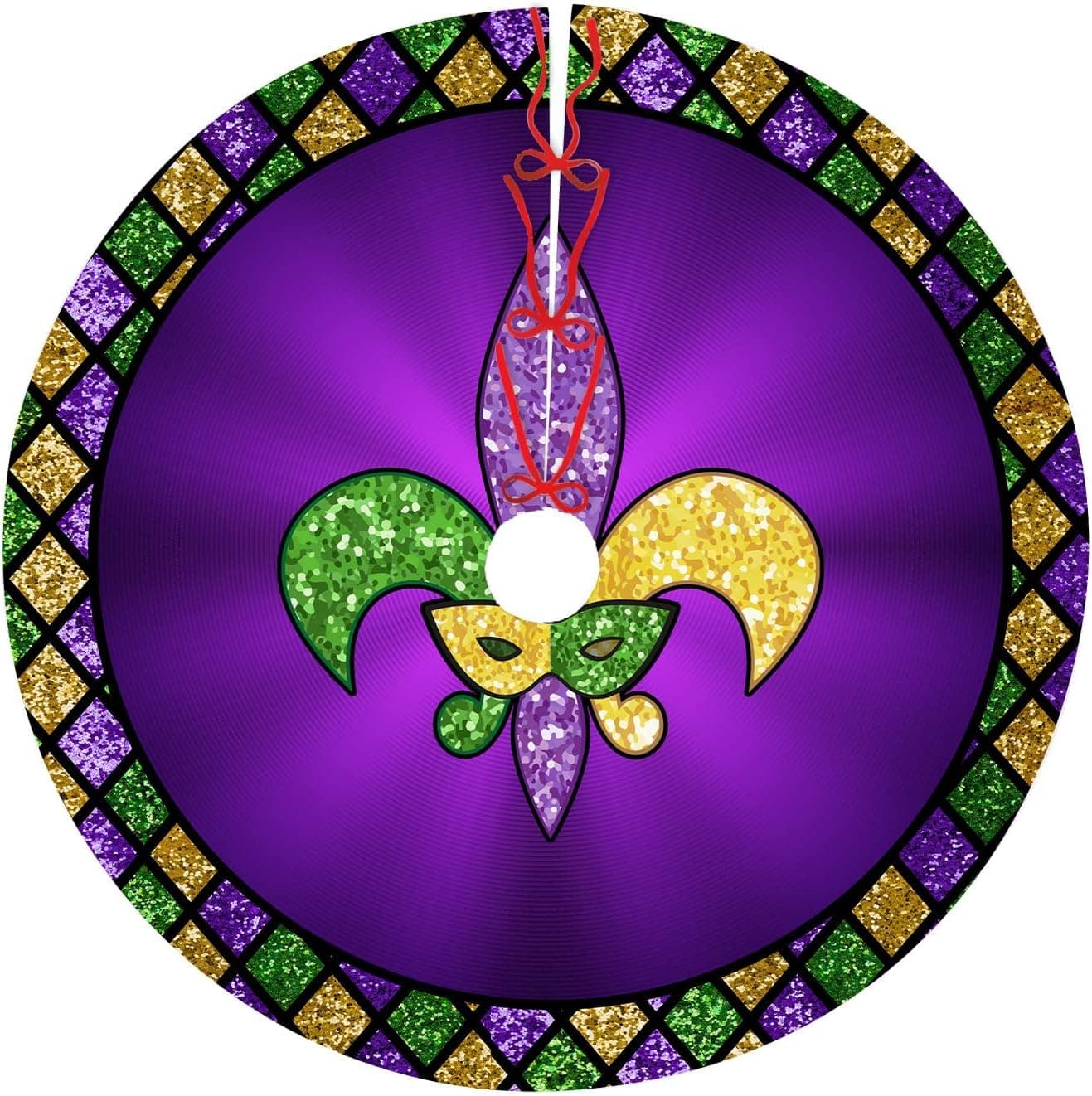 Carnival Tree Skirt Mardi Gras Masquerade Tree Skirts for Carnival Christmas Decorations 48inches Tree Mat for Christmas Holiday Party Decorations
