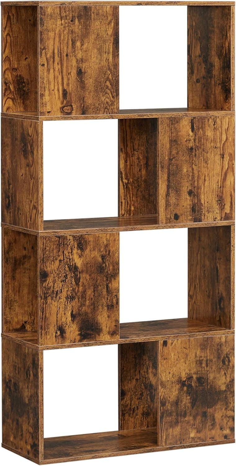 VASAGLE Bookcase, Zigzag Bookshelf, Storage Cabinet Unit with Open Closed Shelf, for Study, Living Room, Bedroom, Rustic Brown ULBC141X01
