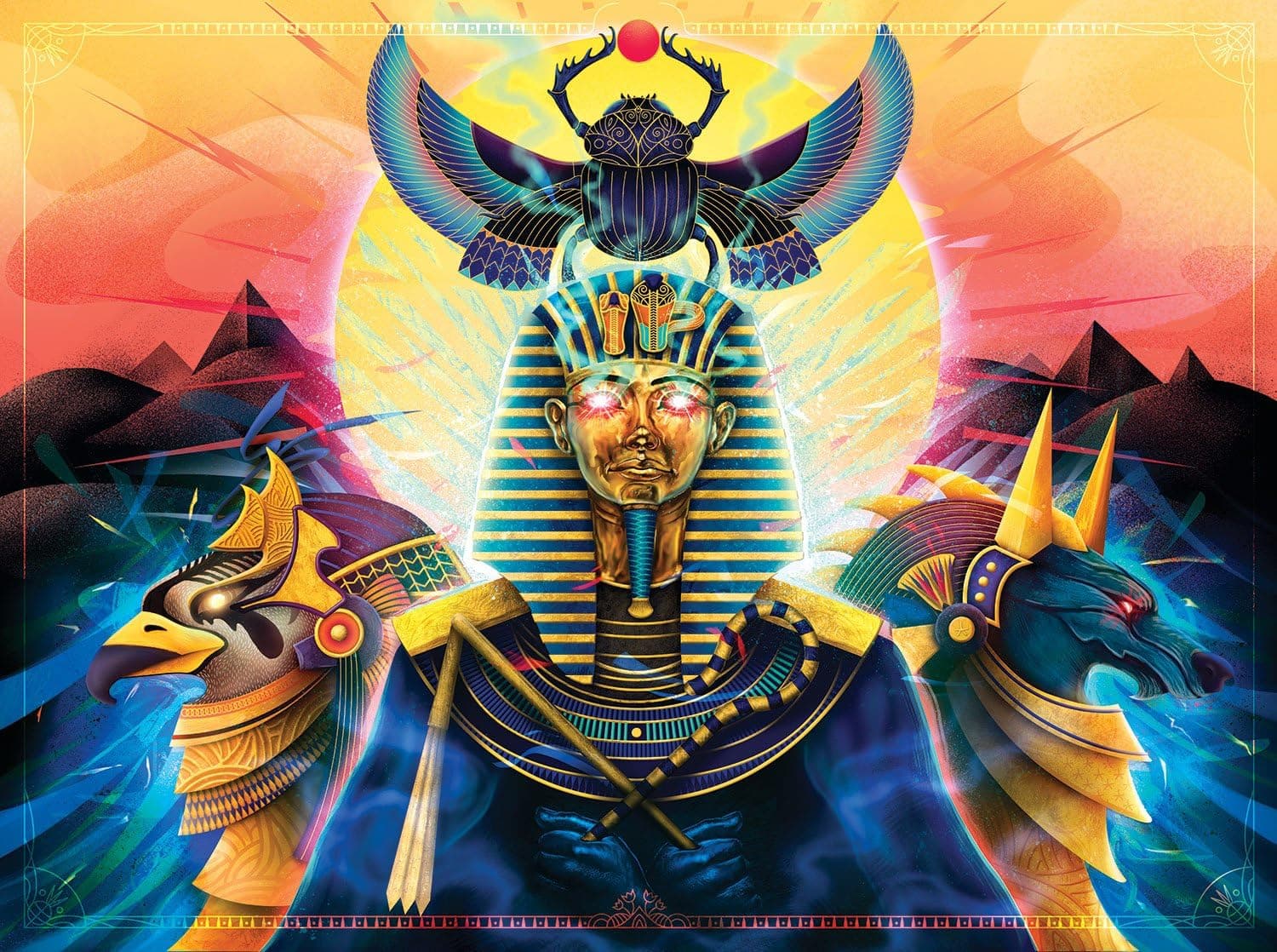 Bone Owl Puzzles Hail to The Pharaoh - 1000 Piece Adult Jigsaw Puzzle Digital Painting & Art by Ladislas Chachignot | Cool & Colorful Egyptian Mythology & Fantasy