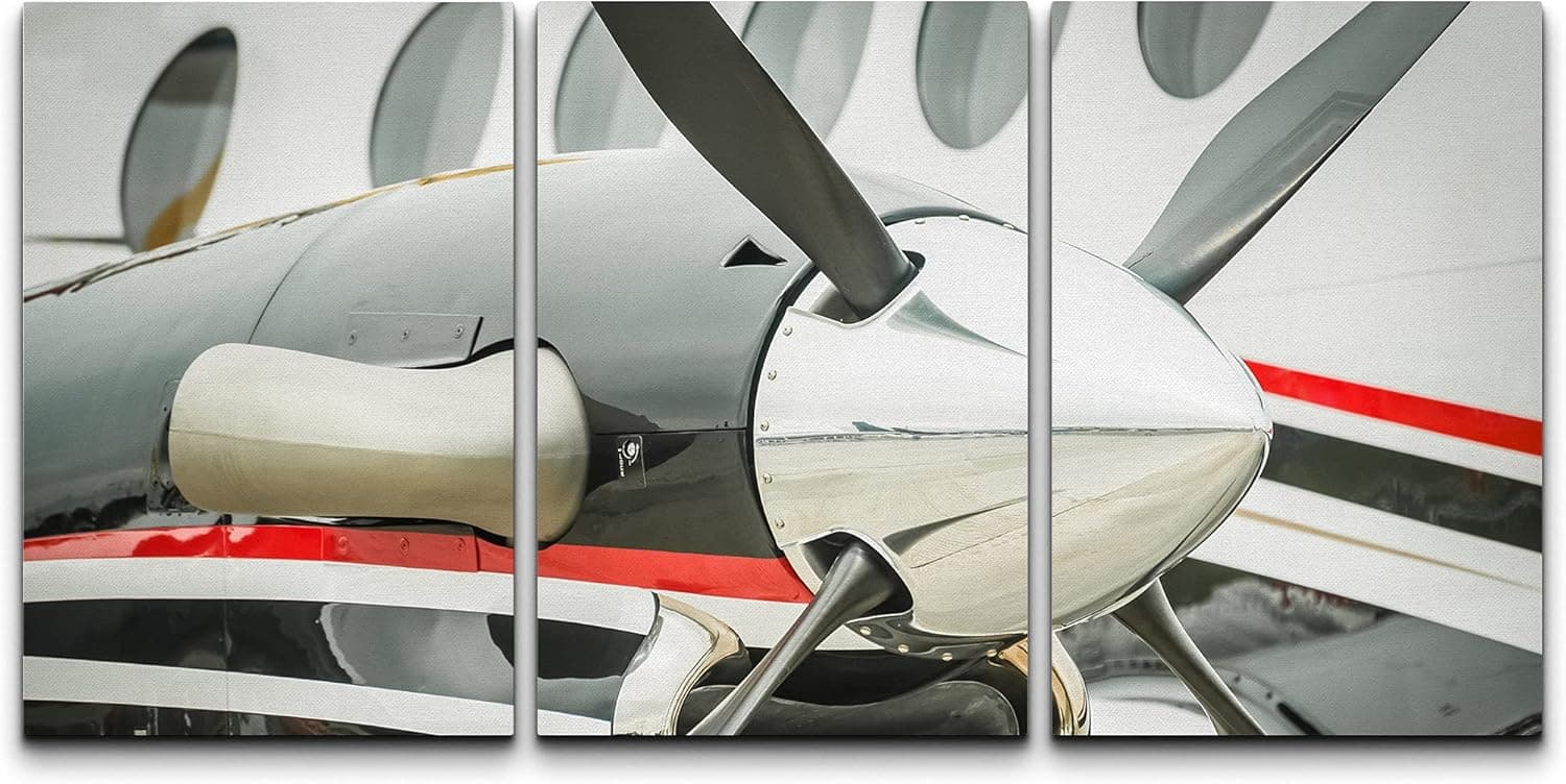 wall26 Canvas Print Wall Art Set Close Up of Chrome Airplane Propeller Transportation Aircraft Photography Modern Art Rustic Scenic Colorful Ultra for Living Room, Bedroom, Office - 24"x36"x3 Panels