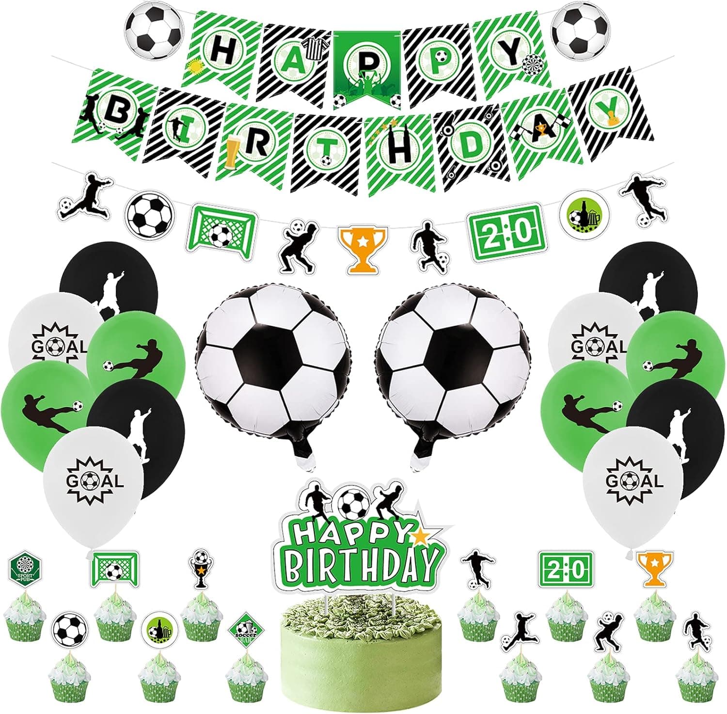 PRATYUS Soccer Birthday Party Decorations for Kids Boys Girls Soccer Ball Themed Party Supplies Favors With Banner,Soccer Foil, Cake Toppers and Latex Balloons For Soccer Fans Party Decoration