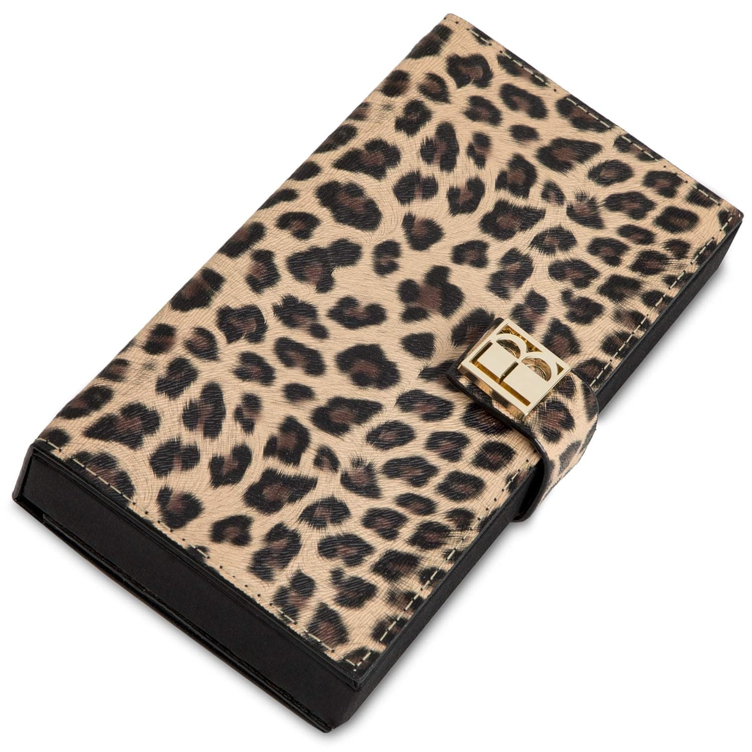 Wild Magnetic Makeup Clutch Handbag: Leopard Cosmetic Organizer with Mirror, Wallet, and Phone Case - Textured Vegan Leather, Silk Fabric Lining, Magnetic Base, Travel Accessory