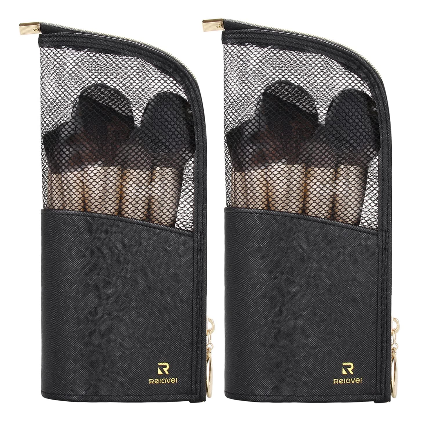 MONSTINA Travel Makeup Brush Holder Bag, Portable Make-up Brush Cup Organizer Bag Waterproof Stand-Up Makeup Brush Pouch,Professional Artist Makeup Brush Sets Carry Case (Black*2)