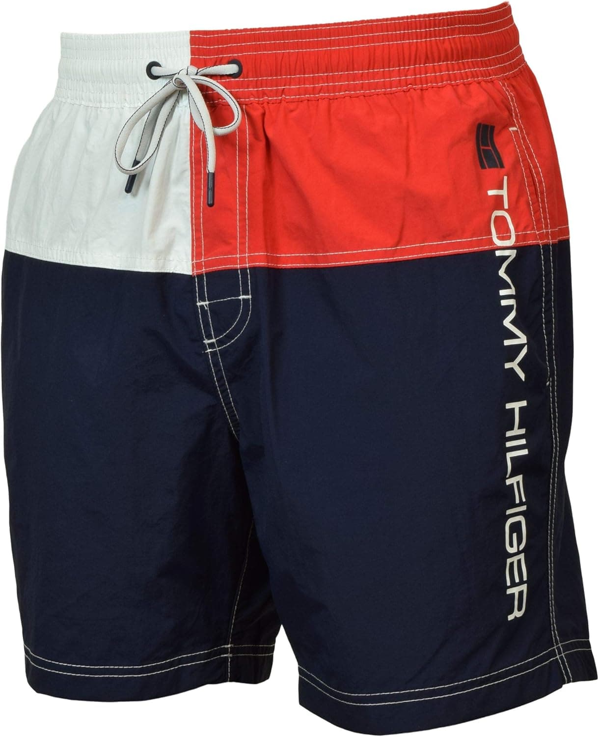 Tommy Hilfiger Men's Quick-Dry Colorblocked Swim Trunks - L - Navy/Red/White