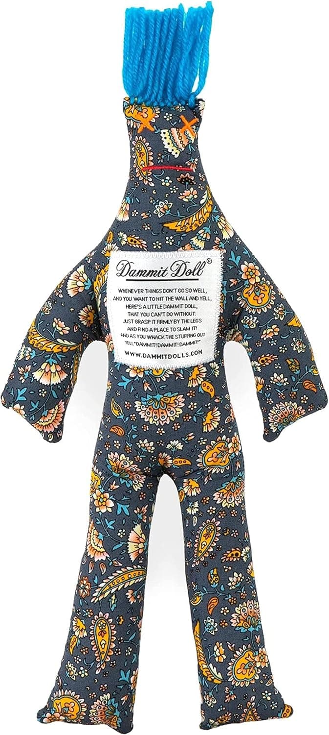 Dammit Doll - Easy Grise - Floral, Grey, Yellow, Lt. Blue, Black, White - Stress Relief, Gag Gift