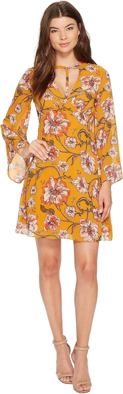 XOXO Women's Printed Harness Neck Dress