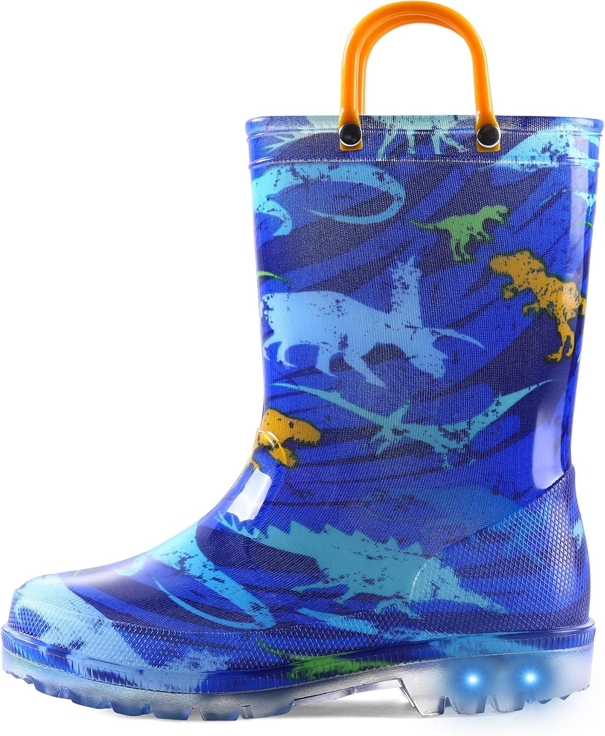 K KomForme Toddler Light Up Rain Boots Patterns and Glitter Rain Boots for Girls Boys with Handles
