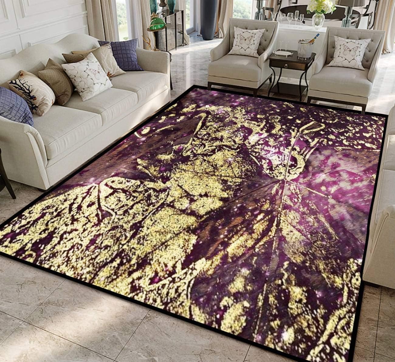 Two Purple Leaves in Melted Gold Rugs Soft Non-Slip Indoor Outdoor Living Room Bedroom Kids Room Modern Home Decor Carpet Mat Yoga Mat Runner Rugs Doormat