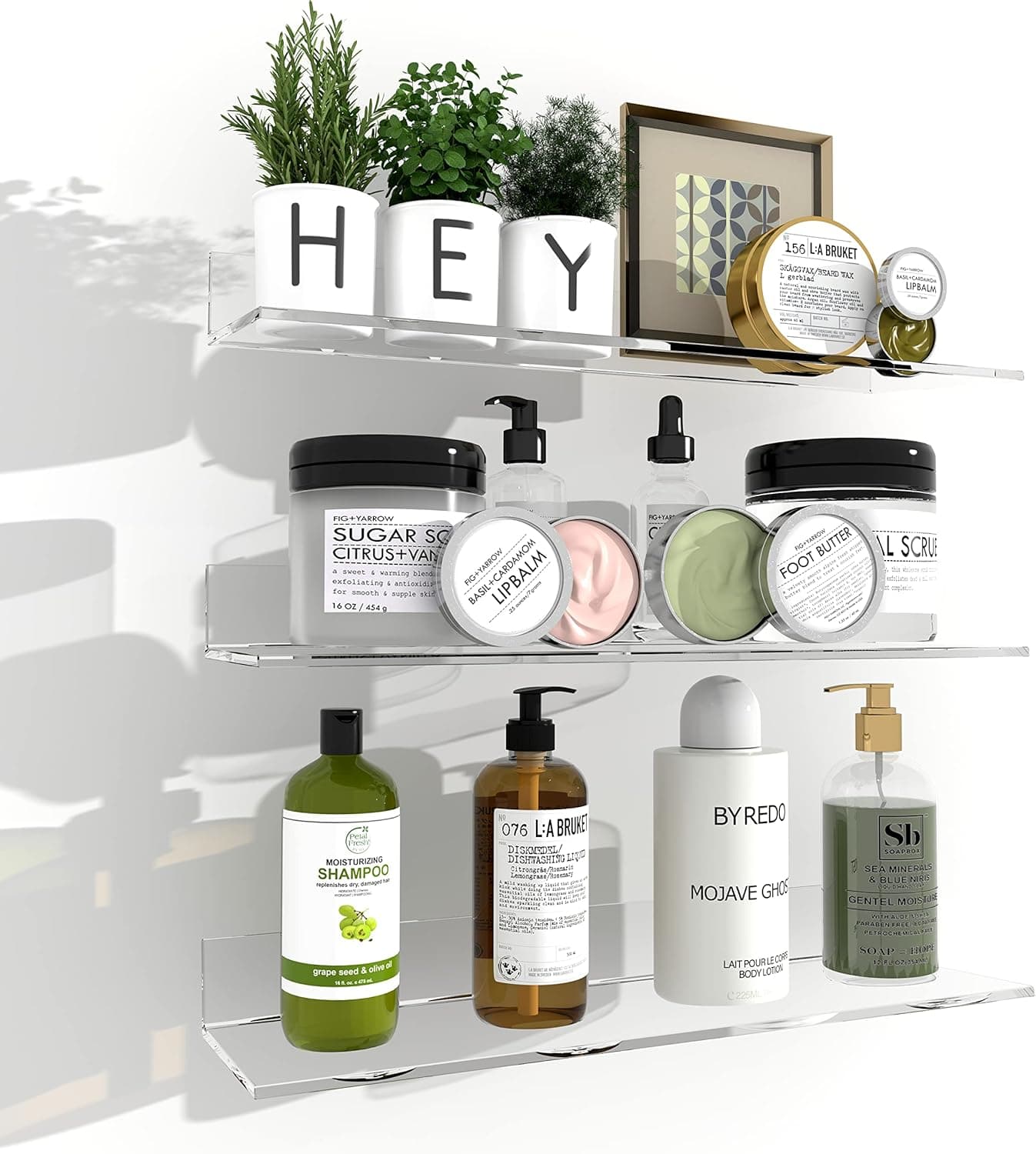 Clear Acrylic Wall Shelves,Small Floating Adhesive Shelf That Can Be Installed in Bathroom, Living Room, Kitchen, Shower Room,Used to Display,Organize and Store Perfume, Cosmetics, Bathroom Supplies