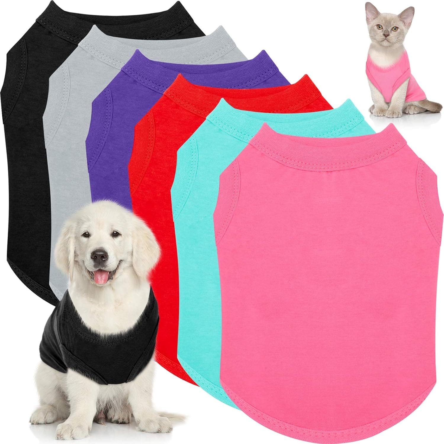 6 Pieces Pet Shirts Plain Dog T Shirt Soft Puppy T-Shirts Cotton Small Dog Clothes Cute Dog Pullover Shirt Thin Dog Clothing for Most Dogs (Black, Grey, Red, Pink, Sky Blue, Purple,S)