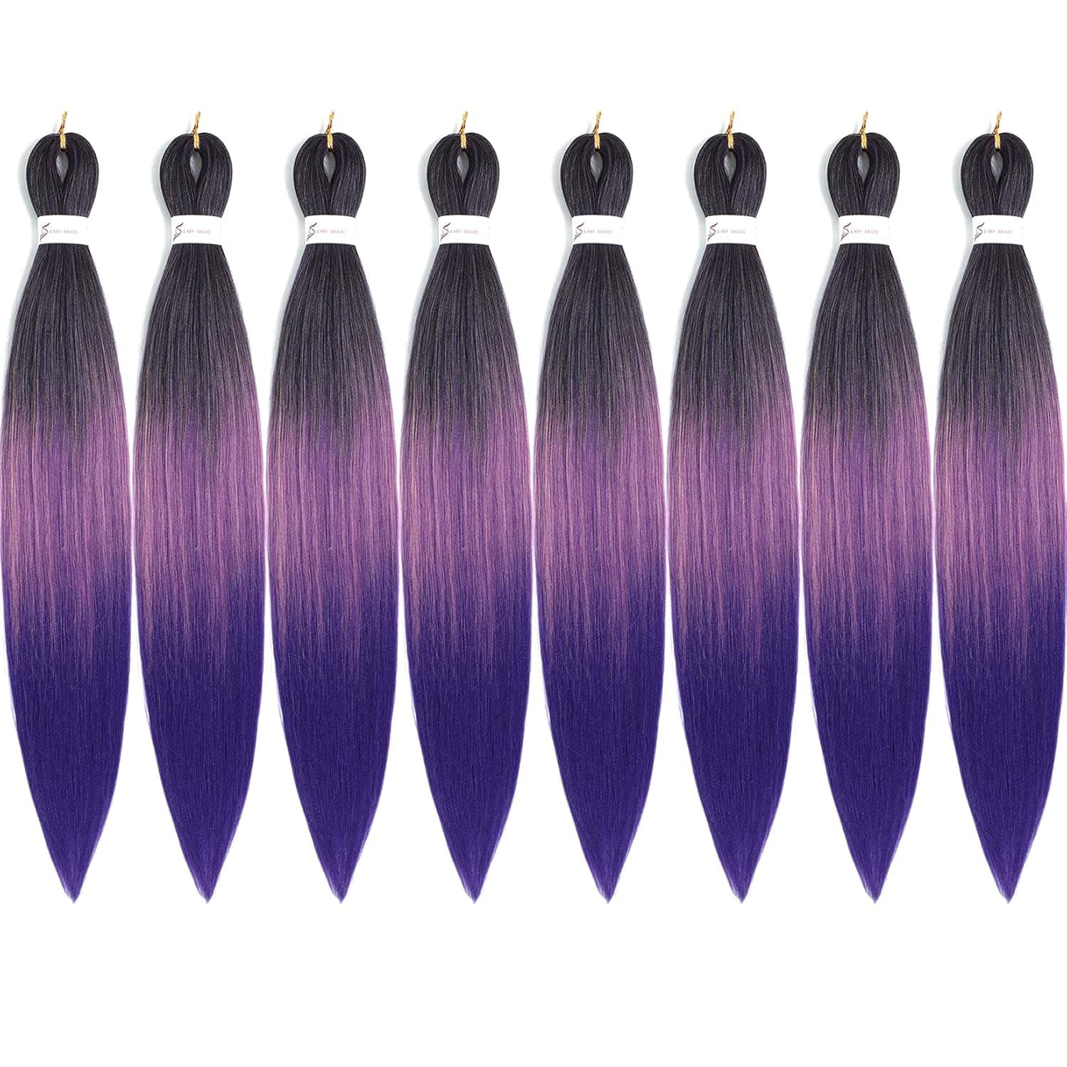 26" 8 Packs Braiding Hair Pre Stretched Hair for Braiding Professional Kanekalon Synthetic Hair Hot Water Setting Yaki Texture Synthetic Braiding Hair (26''-8Packs, Pink & Purple End) …