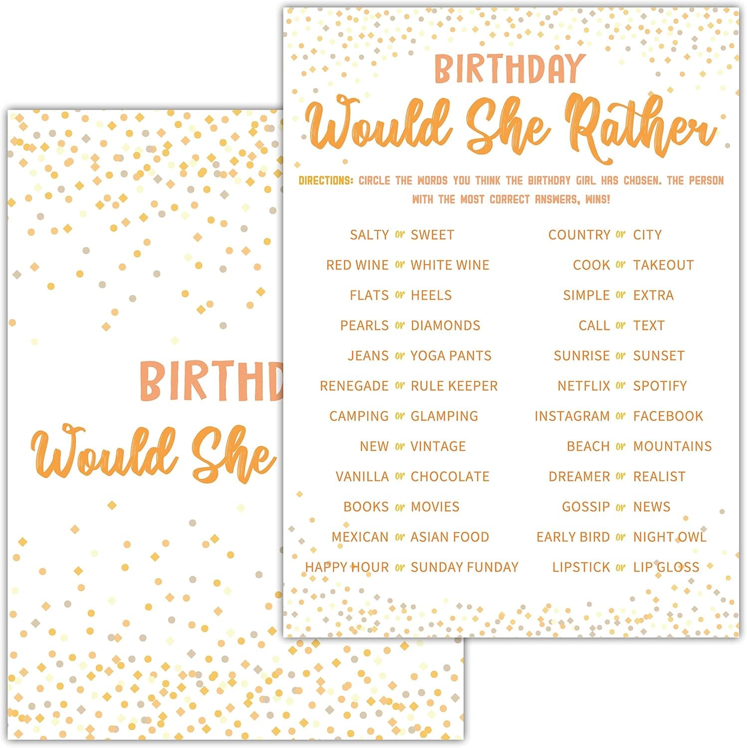 Birthday Would She Rather - Birthday Game Cards - Teens Kids birthday party game - 30cards – Birthday Game Card Set - (birth02)