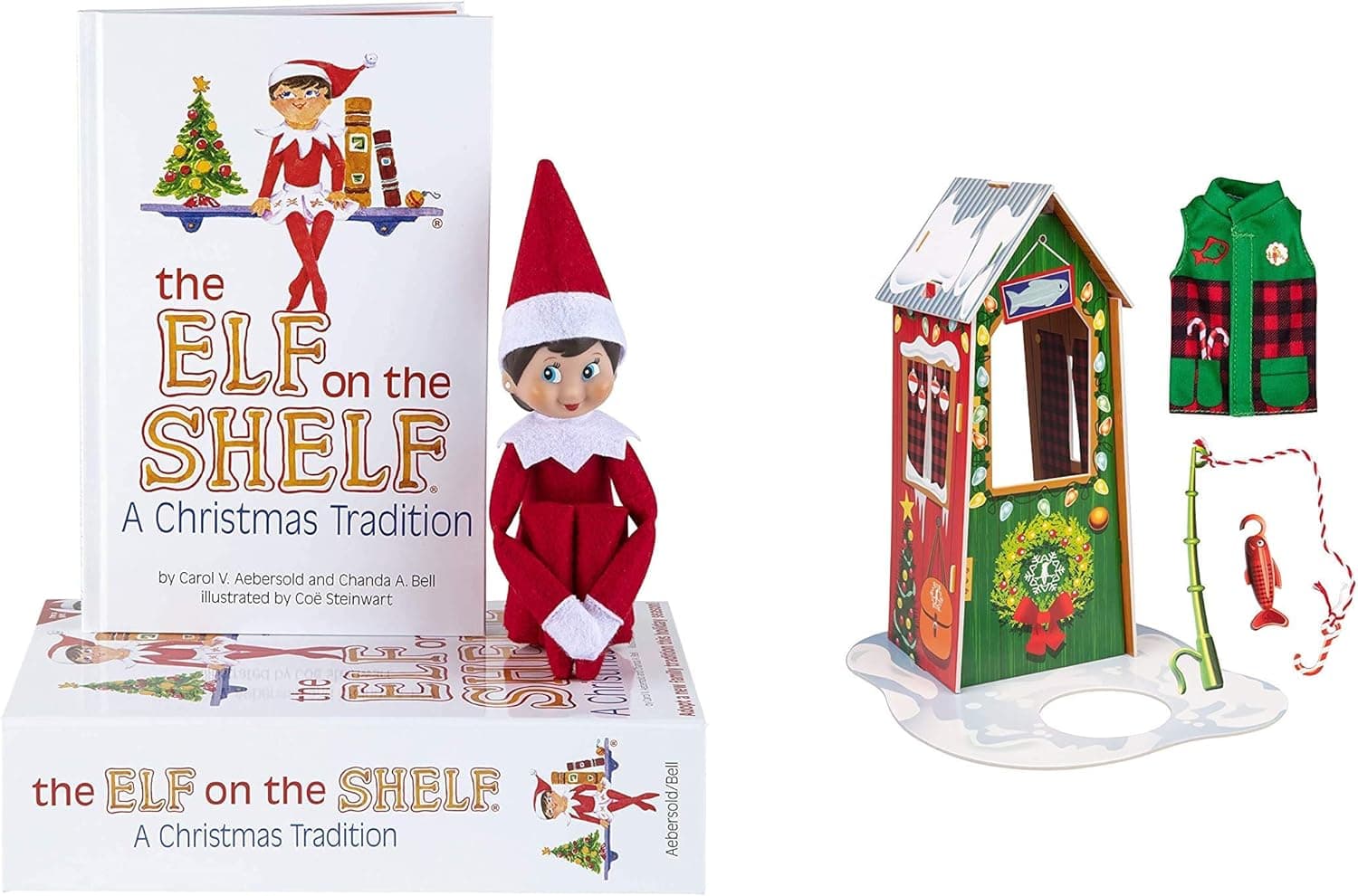 The Elf on the Shelf Blue Eyed Girl and Fishing Set - Bonus Fishing Hut, Fishing Pole, Sweater and Fish - Girl Character Scout Elf Storybook