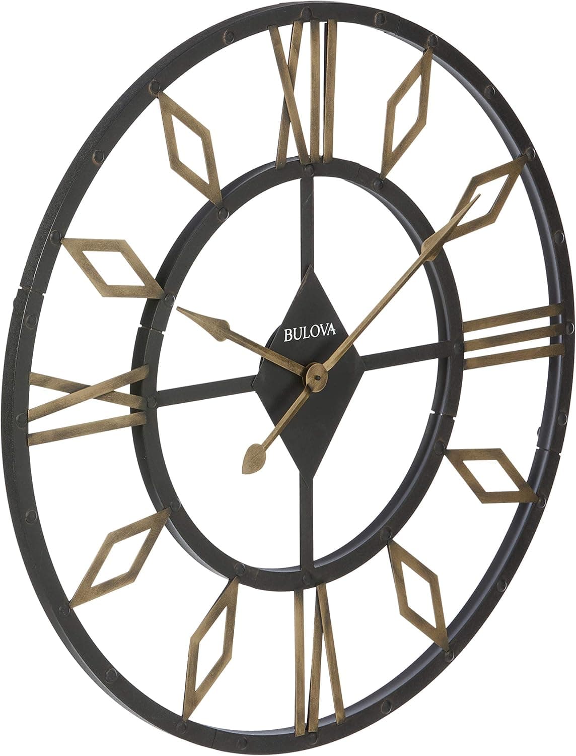 Bulova C4858 Diamond Gallery Wall Clock, Aged Black Finish
