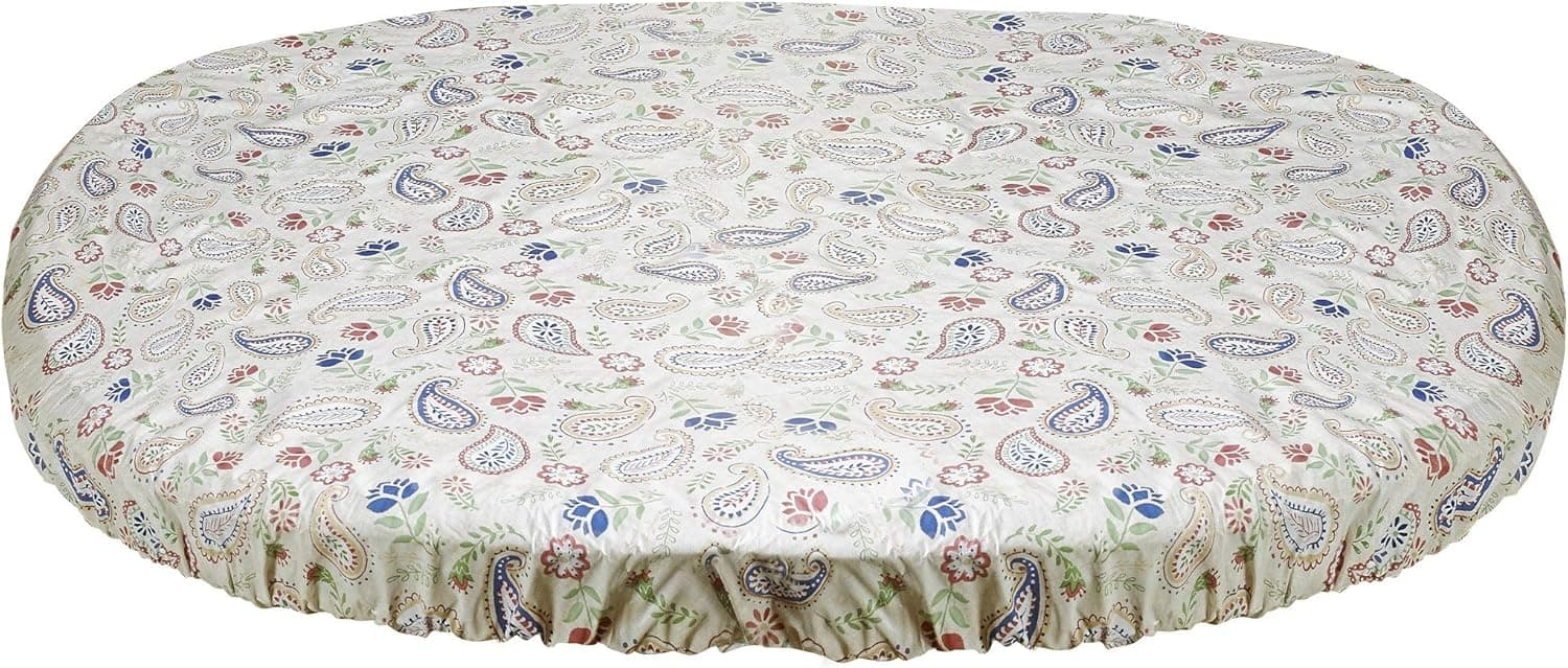 HomeCrate Paisley Heavyweight Elastic Vinyl Oblong/Oval Tablecloth - Fits up to 48-in by 68-in table