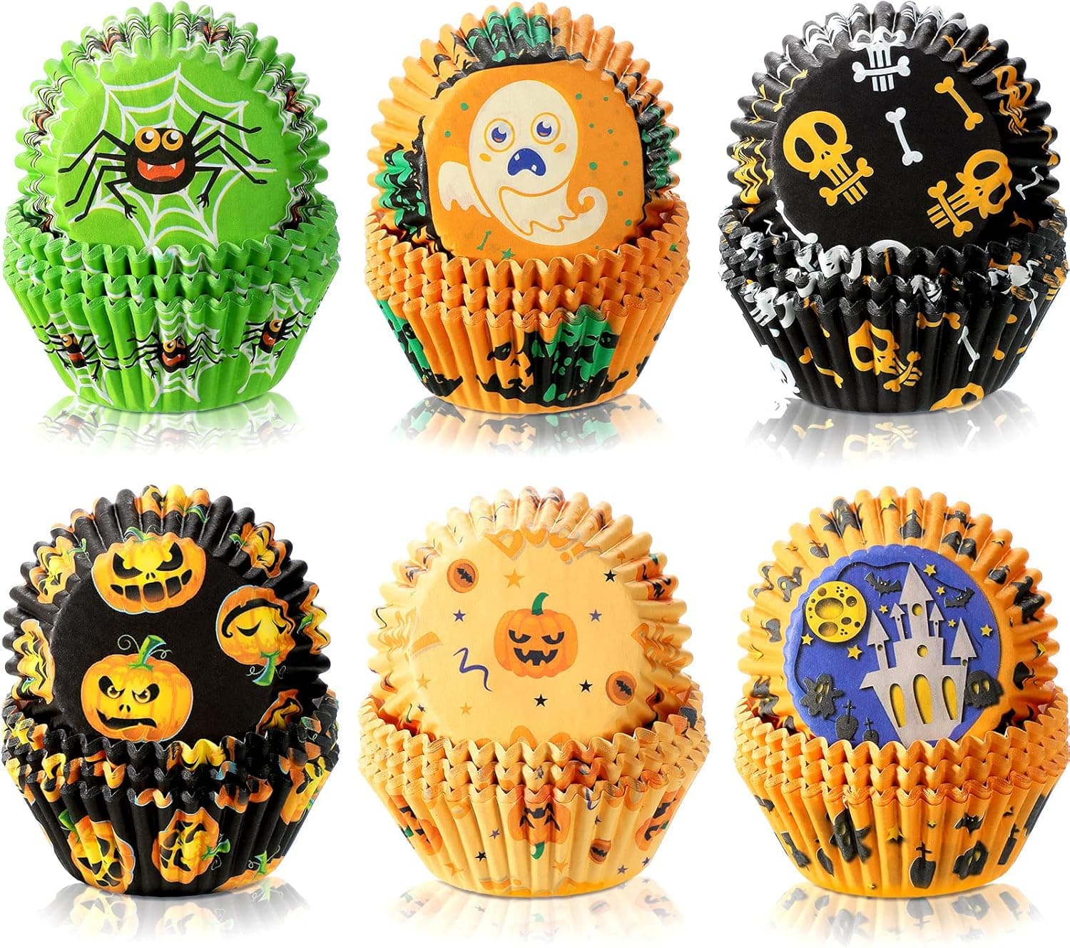 600 Pieces Halloween Cupcake Liners Halloween Pumpkin Colorful Donuts Baking Cups Disposable Paper Cupcake Wrappers Muffin Case Trays Baking Wraps for Halloween Birthday Party ()