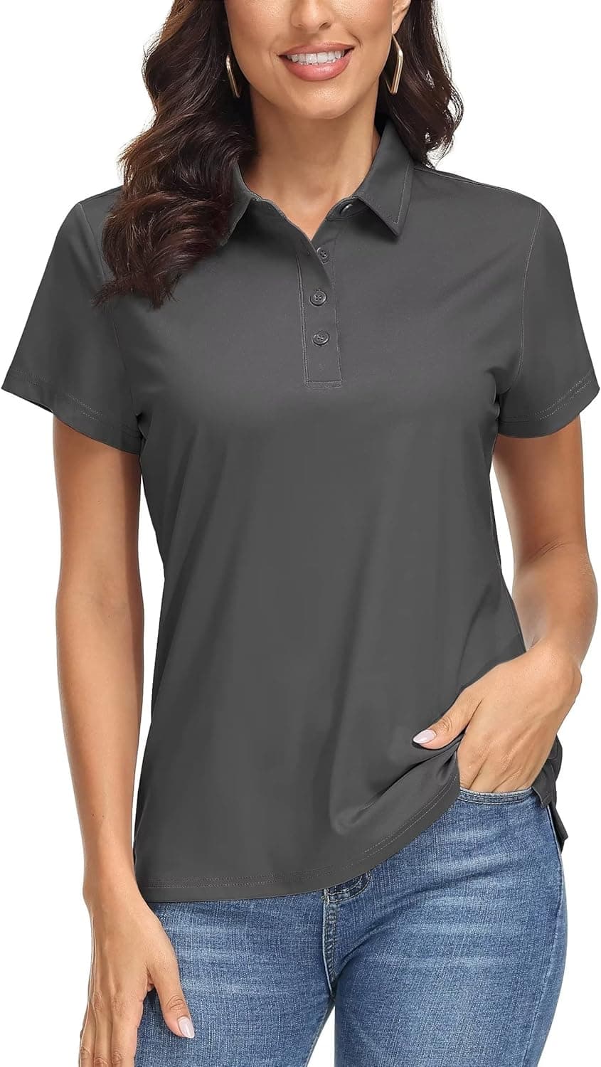 MAGCOMSEN Women's Polo Shirts UPF 50+ Sun Protection 4 Buttons Casual Work Quick Dry Short Sleeve Collared Golf Shirt