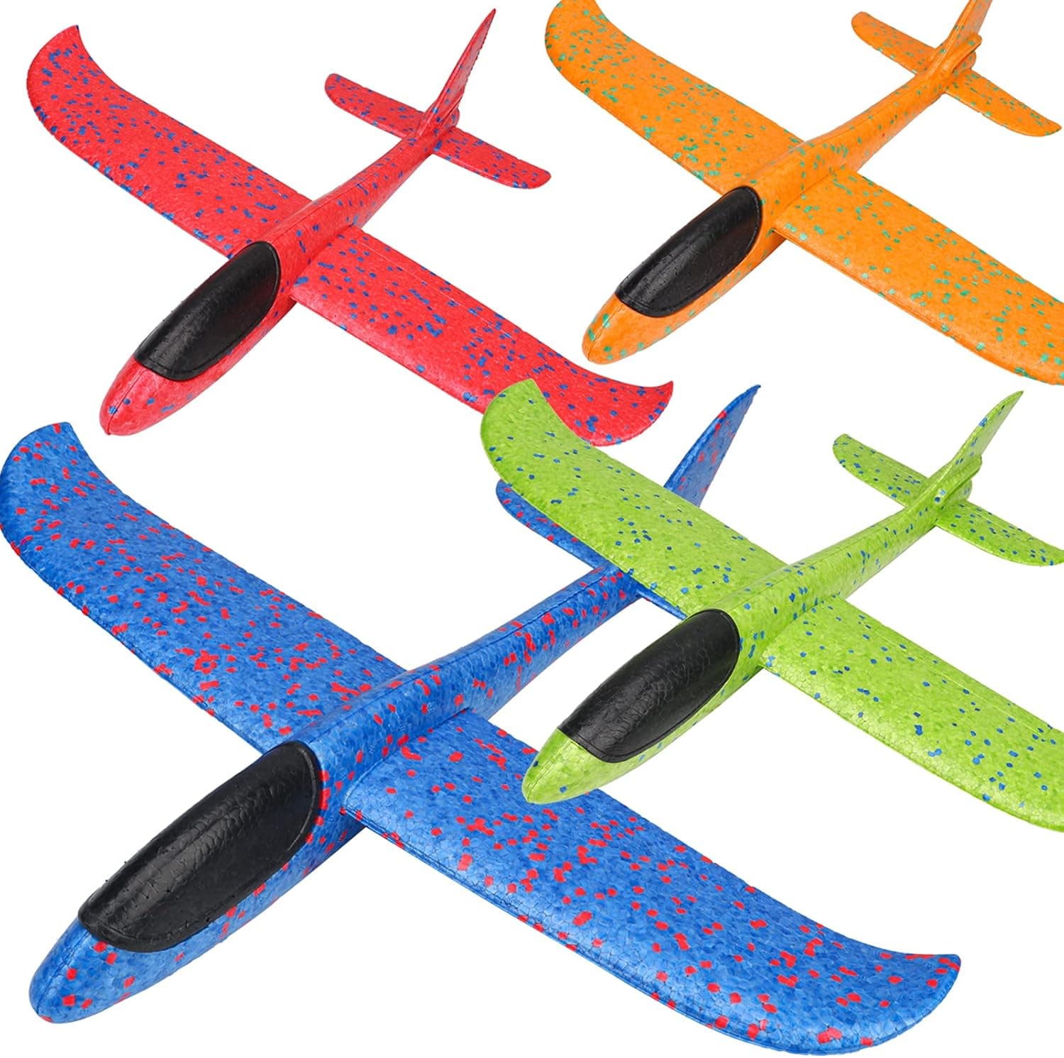 BooTaa 4 Pack Airplane Toys, 13.7" Large Throwing Foam Plane, 2 Flight Mode Glider Plane, Flying Toy for Kids, Gifts for 3 4 5 6 7 Year Old Boy, Outdoor Sport Toys Birthday Party Favors Foam Airplane