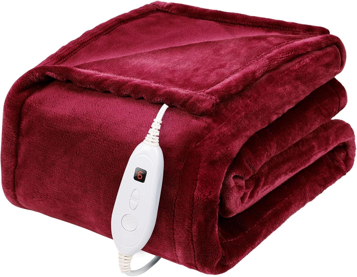 DAILYLIFE Heated Blanket Electric Throw Blanket, 50" x 60" Flannel Heating Blanket with 6 Heat Settings and 2 Hours Auto-Off, Couch Chair, Machine Washable, Red