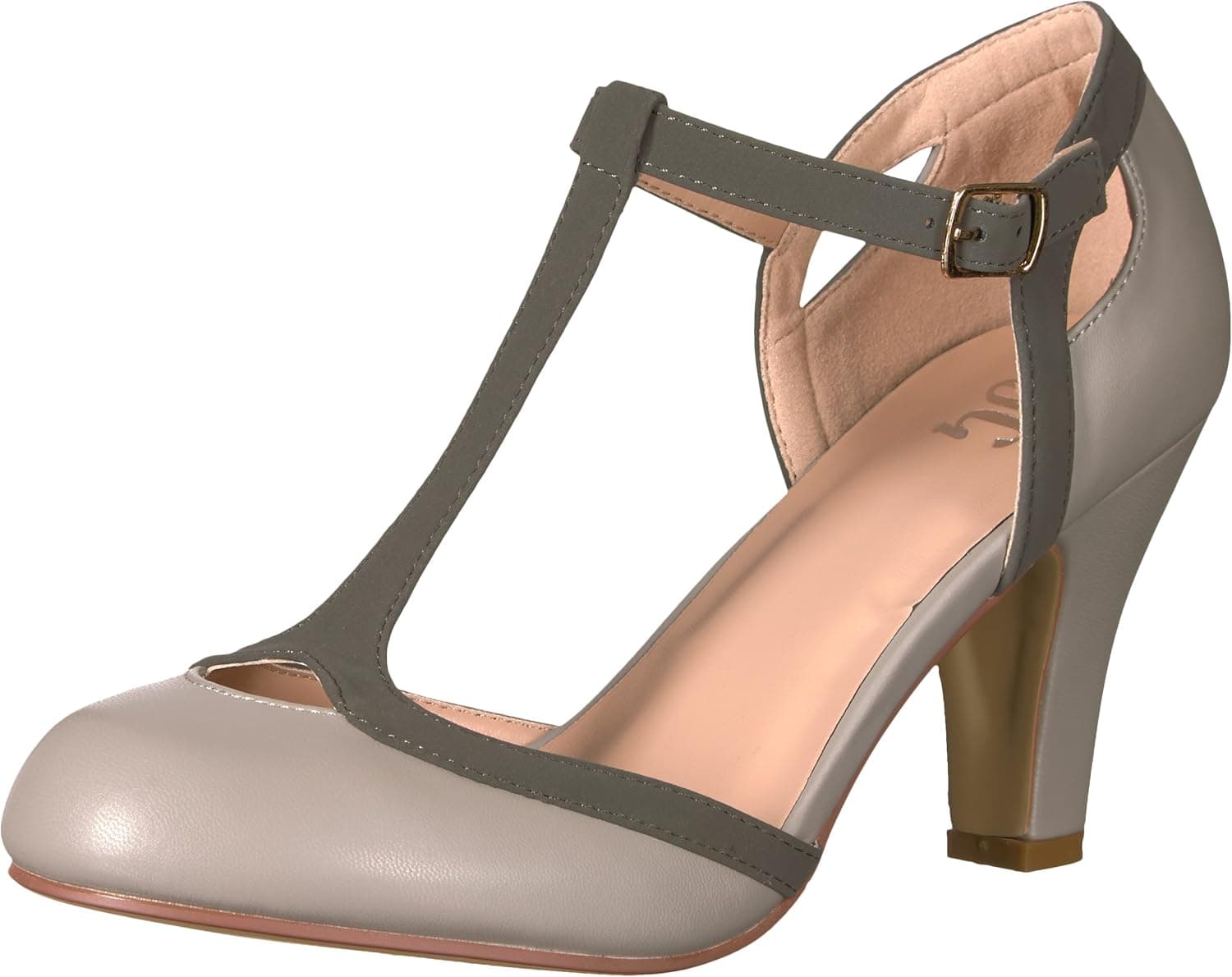Brinley Co Womens Regular and Wide Width T-Strap Two-Tone Matte Mary Jane Pump